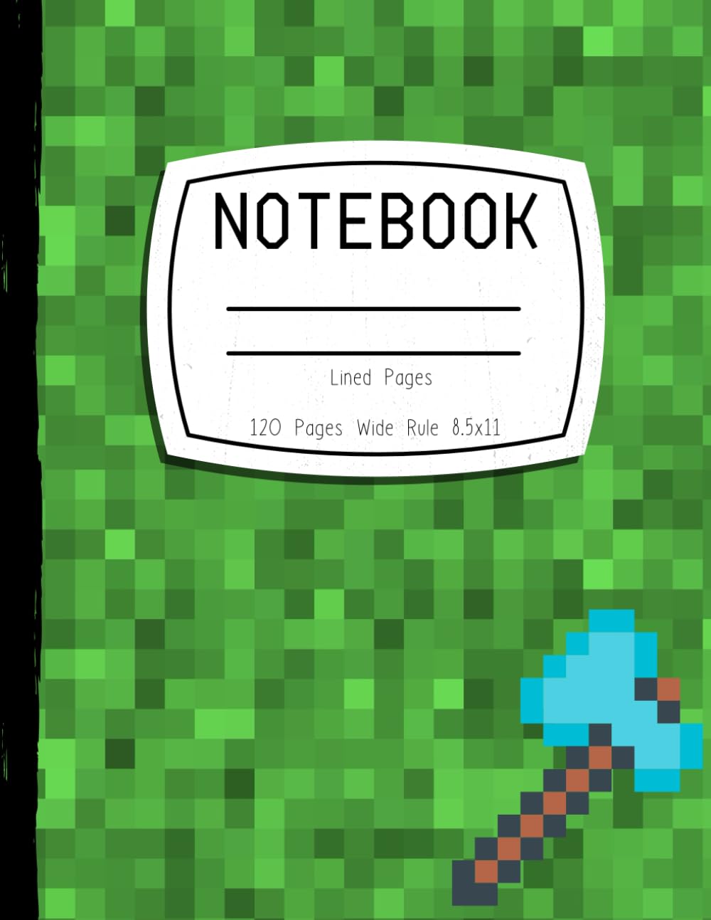 Notebook: Wide Ruled Writing Notebook For Boys and Girls, Green Pixel Gamer Pattern Blank Lined Book