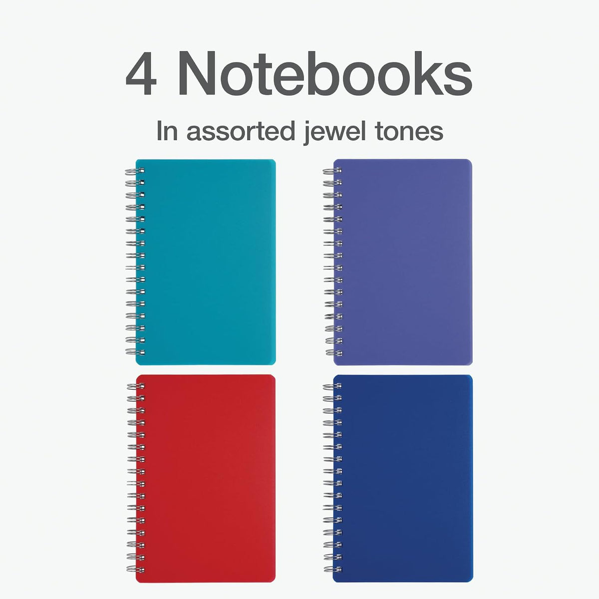 Oxford Poly Spiral Notebooks, Small 5.7" x 8.5" Book, Thick Poly Cover, White Paper, College Rule, 80 Sheets/160 Pages, Jewel Tones, 4 Pack (69720)