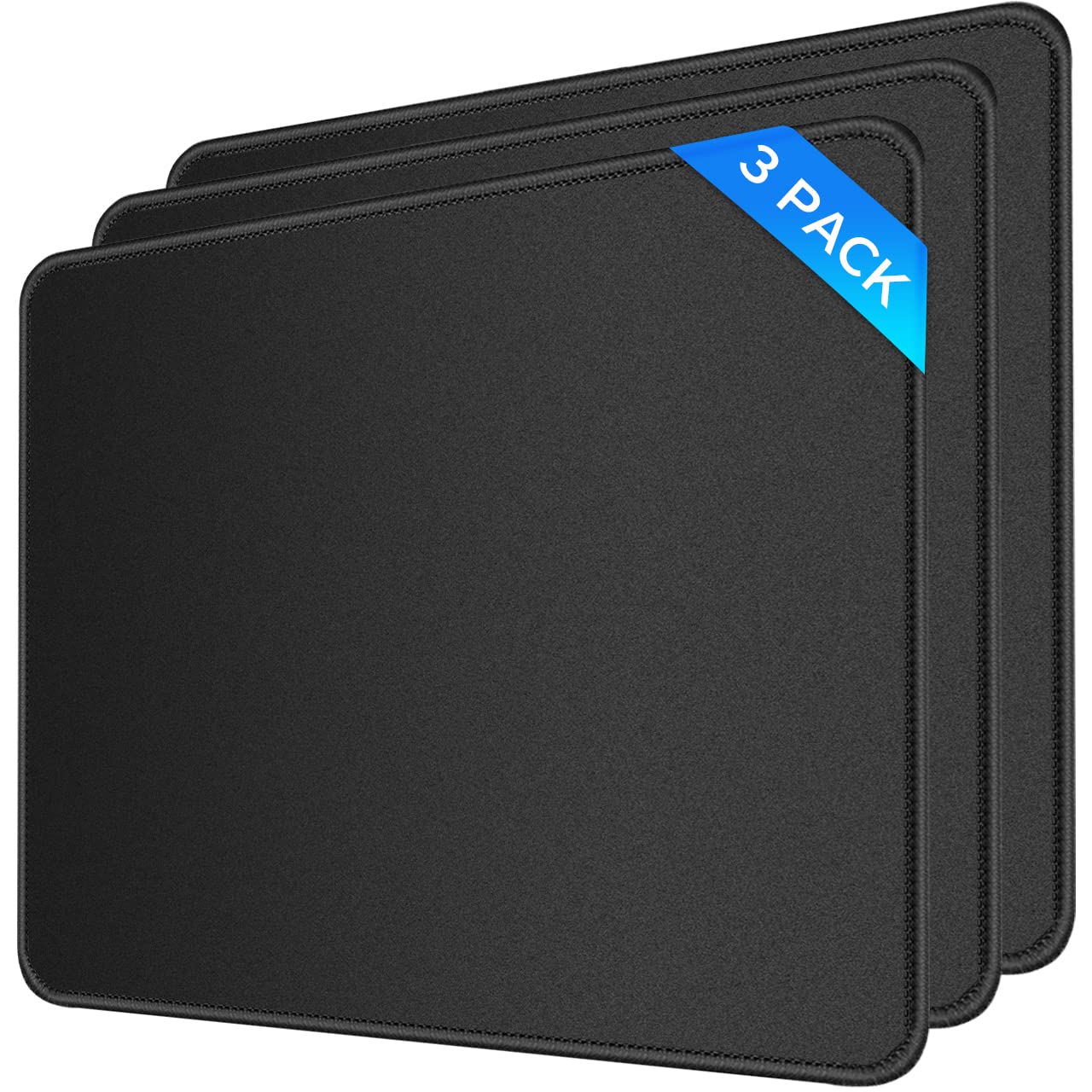 3 Pack Standard Mouse Pad with Stitched Edges, 10.3 x 8.3 in Black | Anti-Fray Stitched Edges,Smooth Lycra Surface,Non-Slip Rubber Base,Machine Washable and Fade-resistant,Suitable for All Mouse
