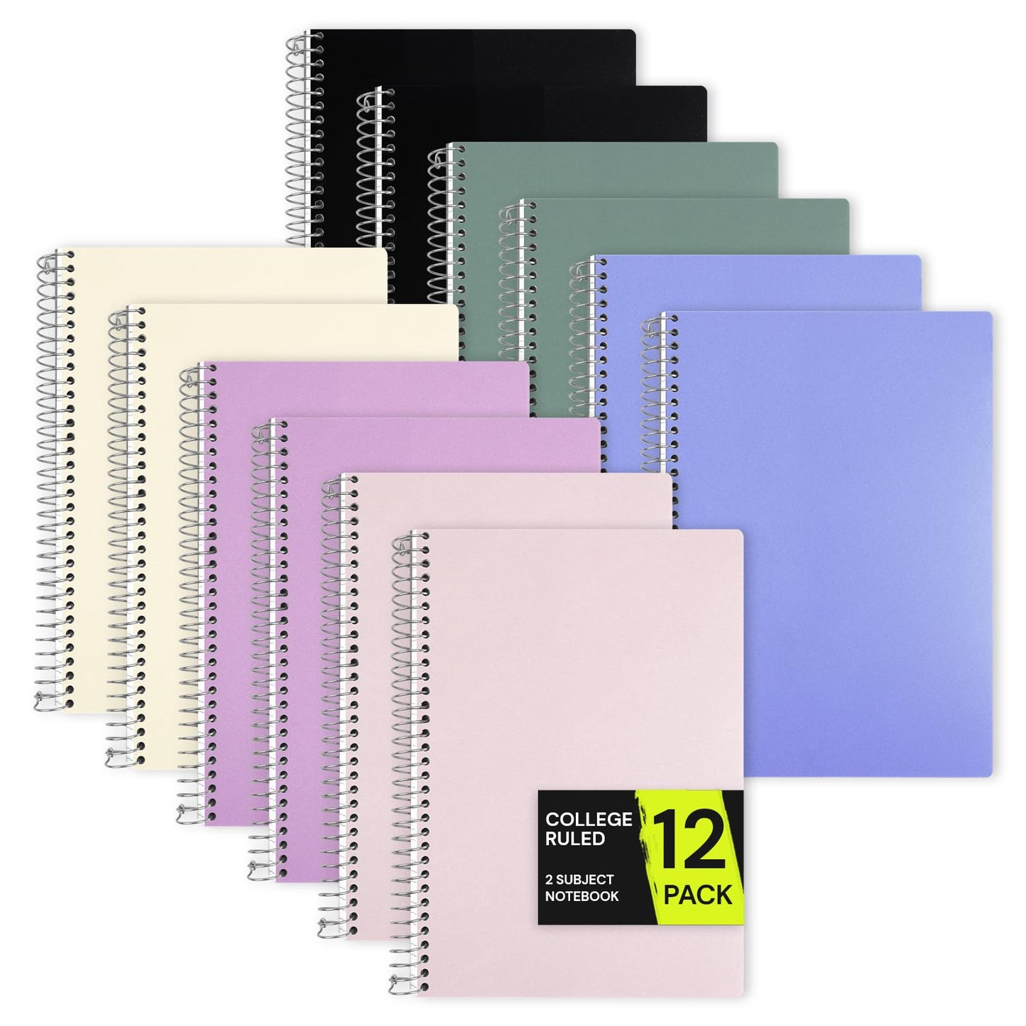 ONAVIA 2 Subject Spiral Notebook College Ruled 6 Pack, 200 Pages, Assorted | 100 ct, 6 x 9.5 in, Poly Cover, 2 Dividers, Double-Sided Pockets, Notebook for School, Study