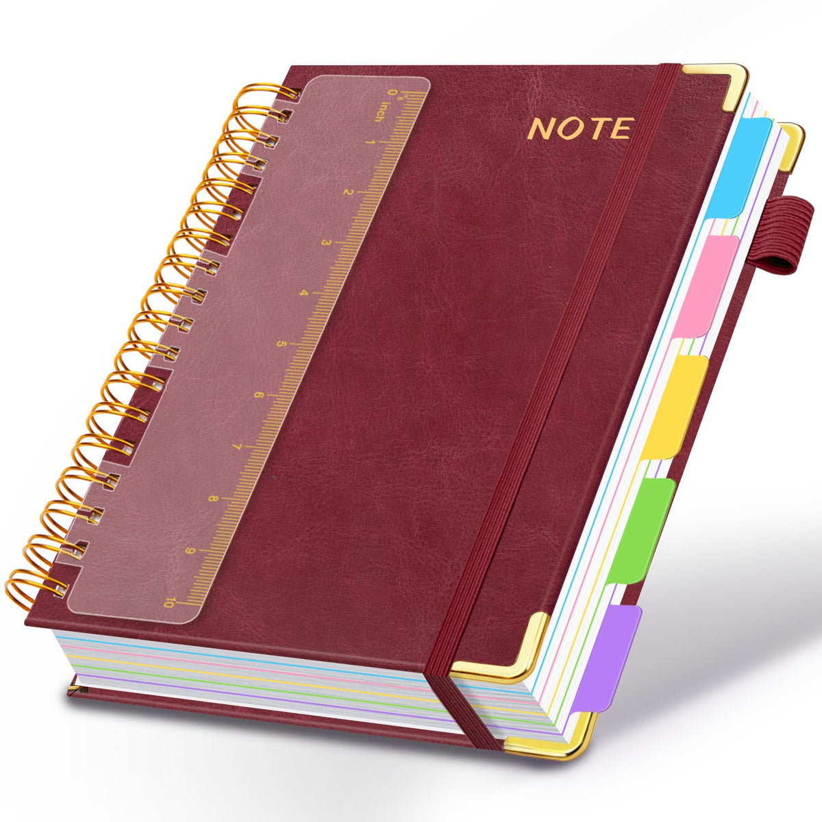 Hardcover Spiral Notebooks for Work 8''x 10'', 300 Pages 5 Subject Notebook with Dividers & Tabs, B5 Spiral Journal for Women, College Ruled Notebooks for School Note-Taking (Rose Purple)