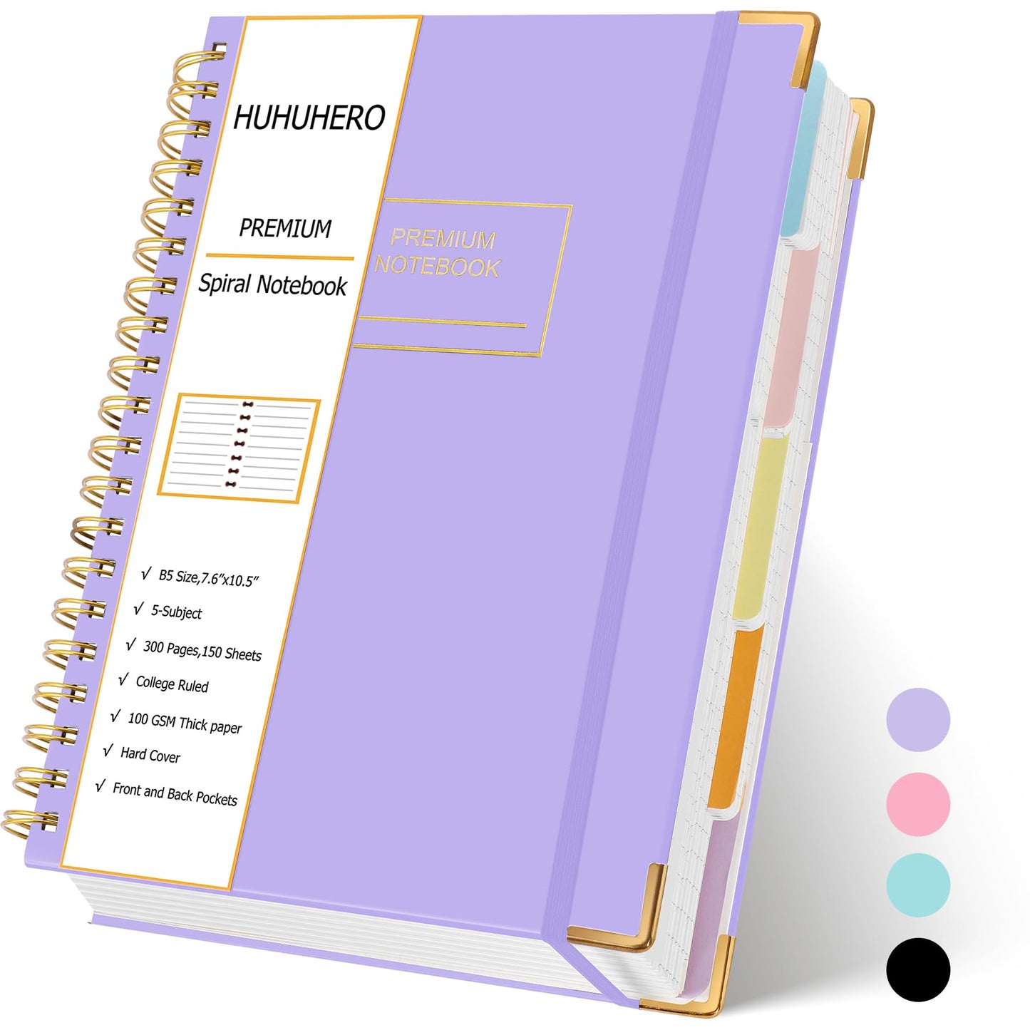 5 Subject Notebook with Dividers, Lined Spiral Journal, 7.6" x 10.5", Pink | 240 Page, B5 Aesthetic Writing Journals for Women, Hardcover Notebooks for Work Note Taking, College Essentials
