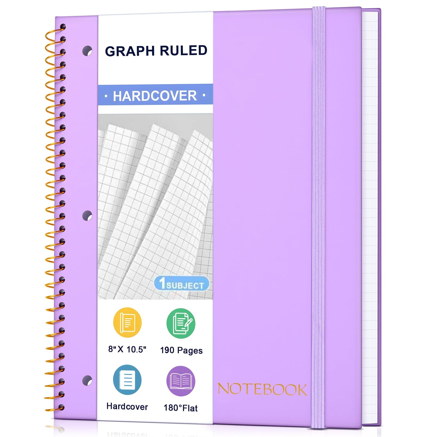 MUAHLIUB Spiral Notebook College Ruled Paper 8" x 10-1/2", 1 Subject Spiral Notebook, 3-Hole Punched Perforated Pages Ideal for School, Office, Writing, 95 Sheets Lined Journaling Notebook, Black
