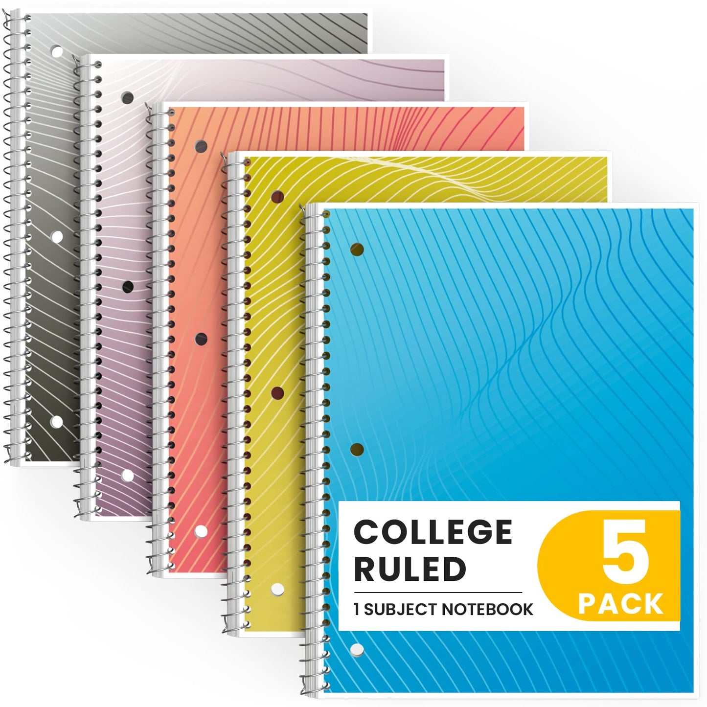 Oucaru 1 Subject Spiral Notebook College Ruled 3 Pack, 140 Pages | 70 Sheets, 8 x 10.5 in, 3-Hole Punched, School Notebook, Writing Notebook, Home, Office Supplies