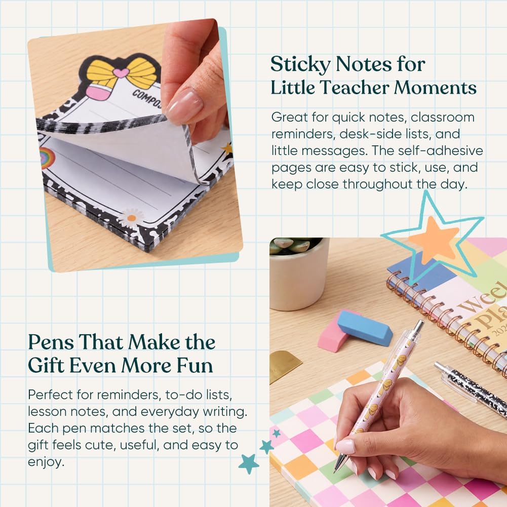 YOPPIX 36Pcs Teacher Gifts – with Pens Notes Paperclips for Back to School | Teacher Appreciation Gifts, 12Sticky Notes, 12Ballpoint Pen, 12Jumbo Paperclips, Classroom or Office, Back to School Supplies