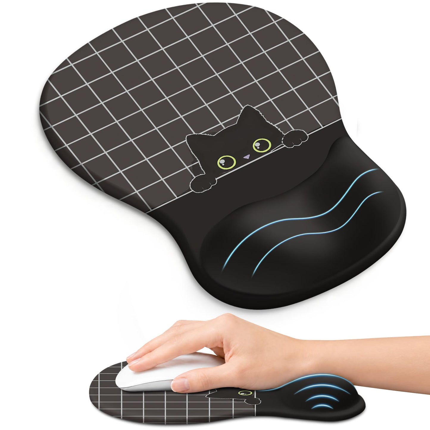 Ergonomic Mouse Pad with Wrist Rest, Gel Wrist Support, Black | 10.2 x 7.6 in Mouse Pad with Smooth Fabric Surface and Non-Slip Rubber Base for Office, Home, Study, and Gaming