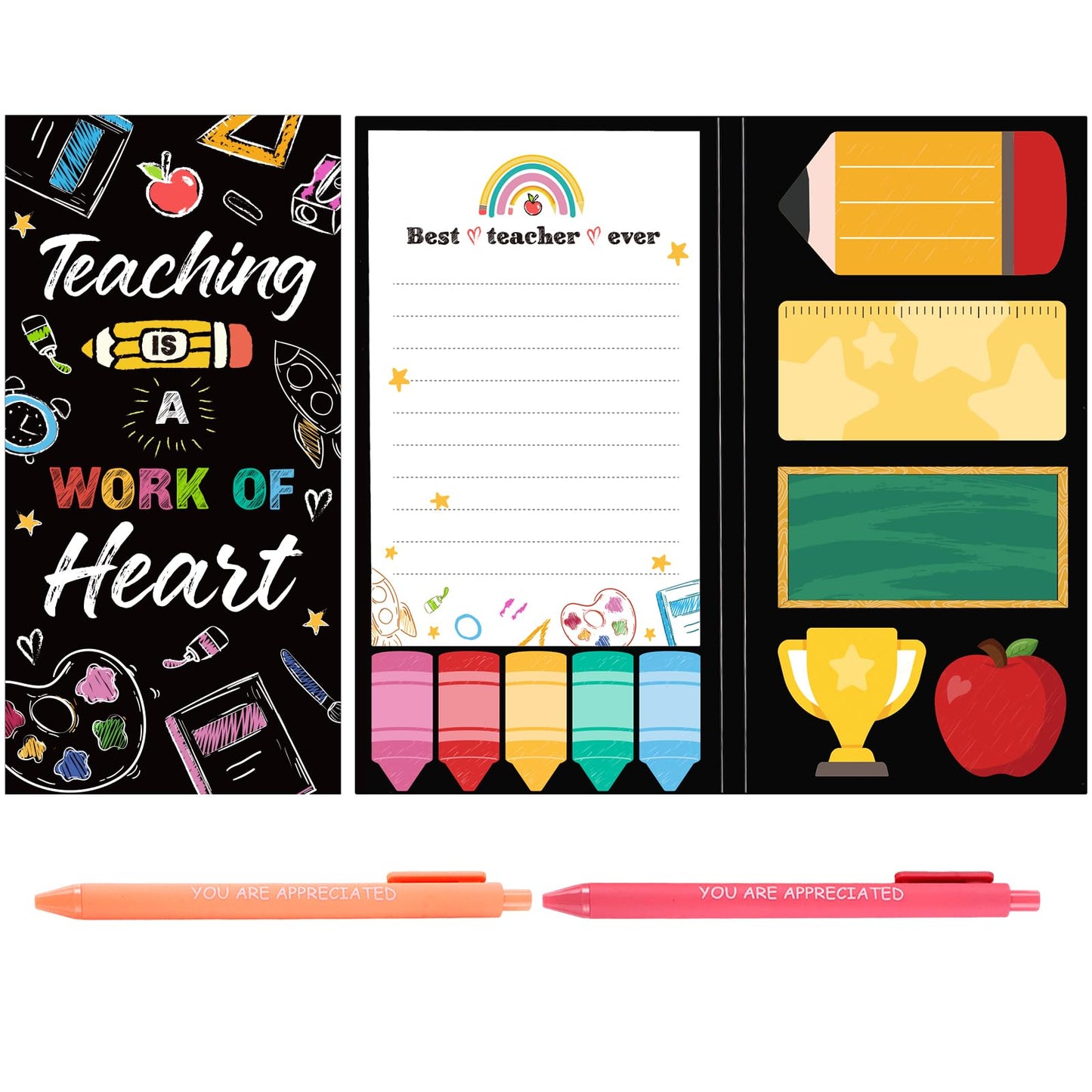 BESARME Teacher Sticky Notes Set with 2 Pens Teacher Supplies Accessories | Back to School Gifts for Teachers, First Day of School Teacher Gifts, Lesson Planning Grading, Classroom Office Reminders