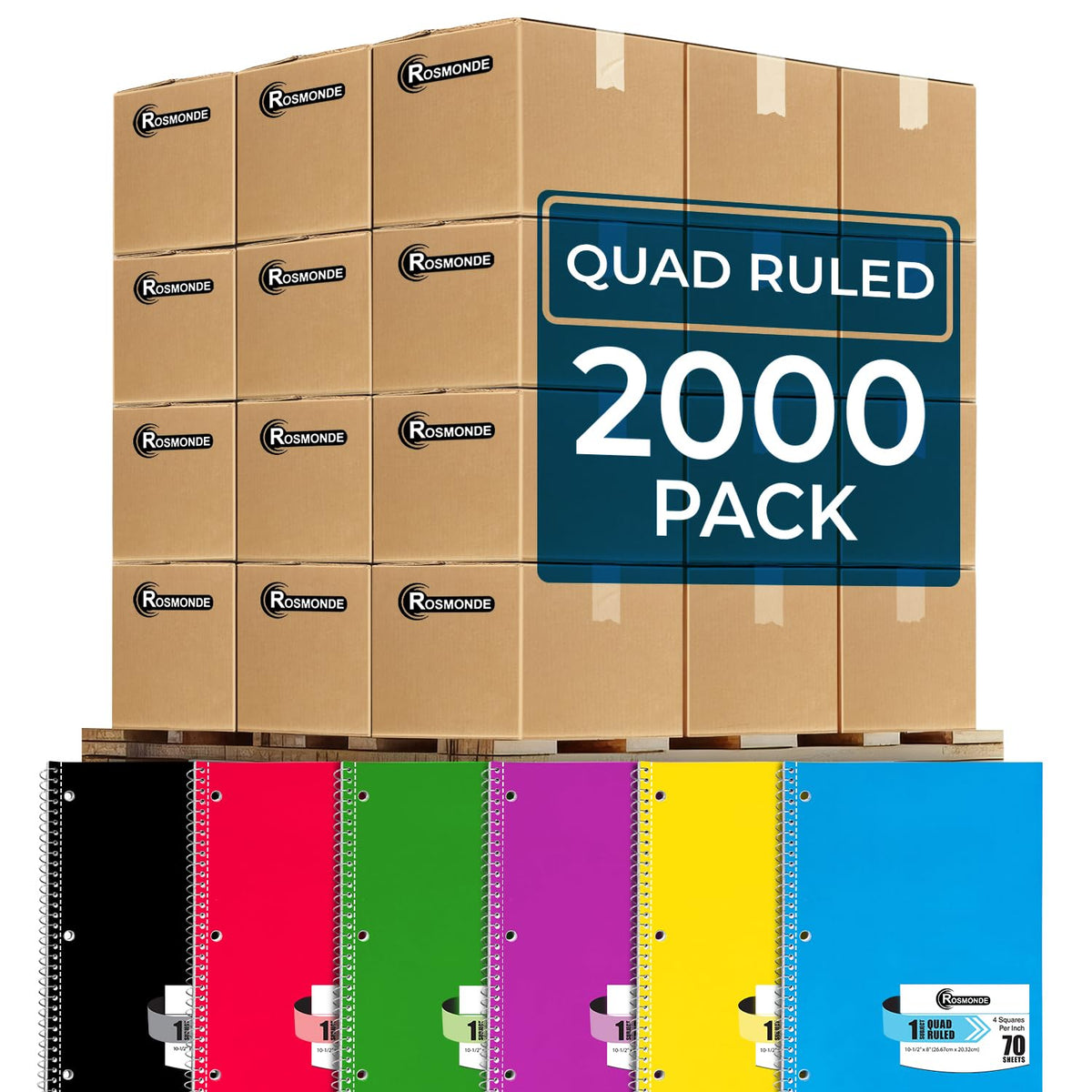 1 Subject Graph Paper Spiral Notebook, 12 Pack, 70 Sheets | Bulk 4x4 Spiral Bound Grid Notebooks, 8 x 10-1/2", 3 Hole Punched, Single Subject Quad Ruled Spiral Notebooks for School