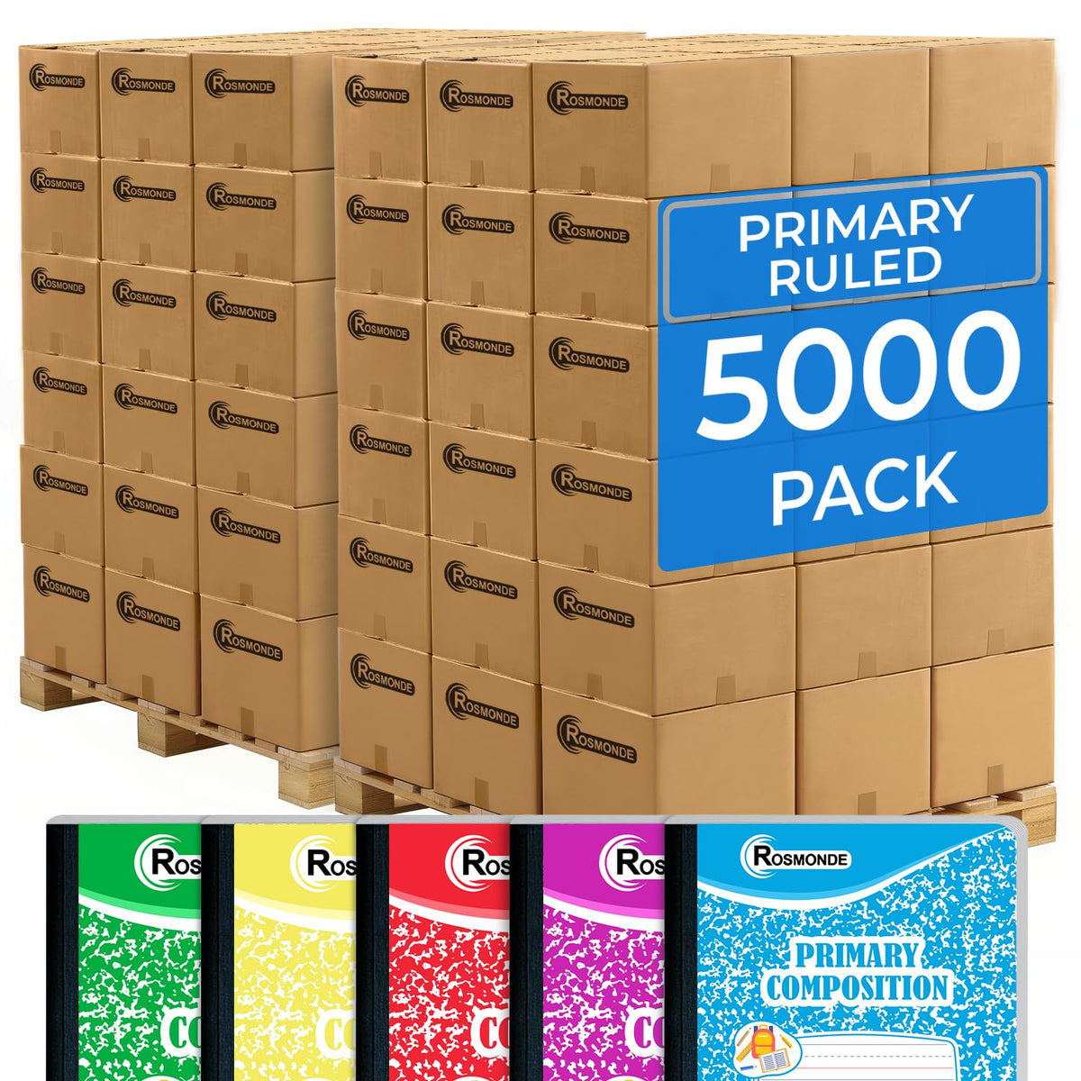 5 Pack Composition Notebooks Primary Ruled, Color Marble Notebooks | Writing Dotted Lined, Grades K-2 Writing Workbook, 200 Pages (100 Sheets), 9-3/4" x 7-1/2", Sewn Binding, Hardcover Notebooks