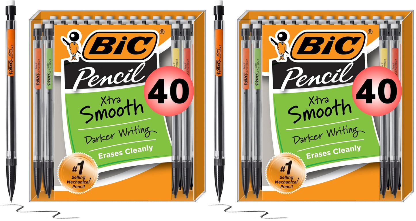 BIC Xtra-Smooth Mechanical Pencils, 0.7 mm Medium Point, 40-Count | No. 2 Lead Resists Smudging and Erases Cleanly, Smooth Reliable Writing, Pastel Barrels, Bulk Pack for Students and Teachers
