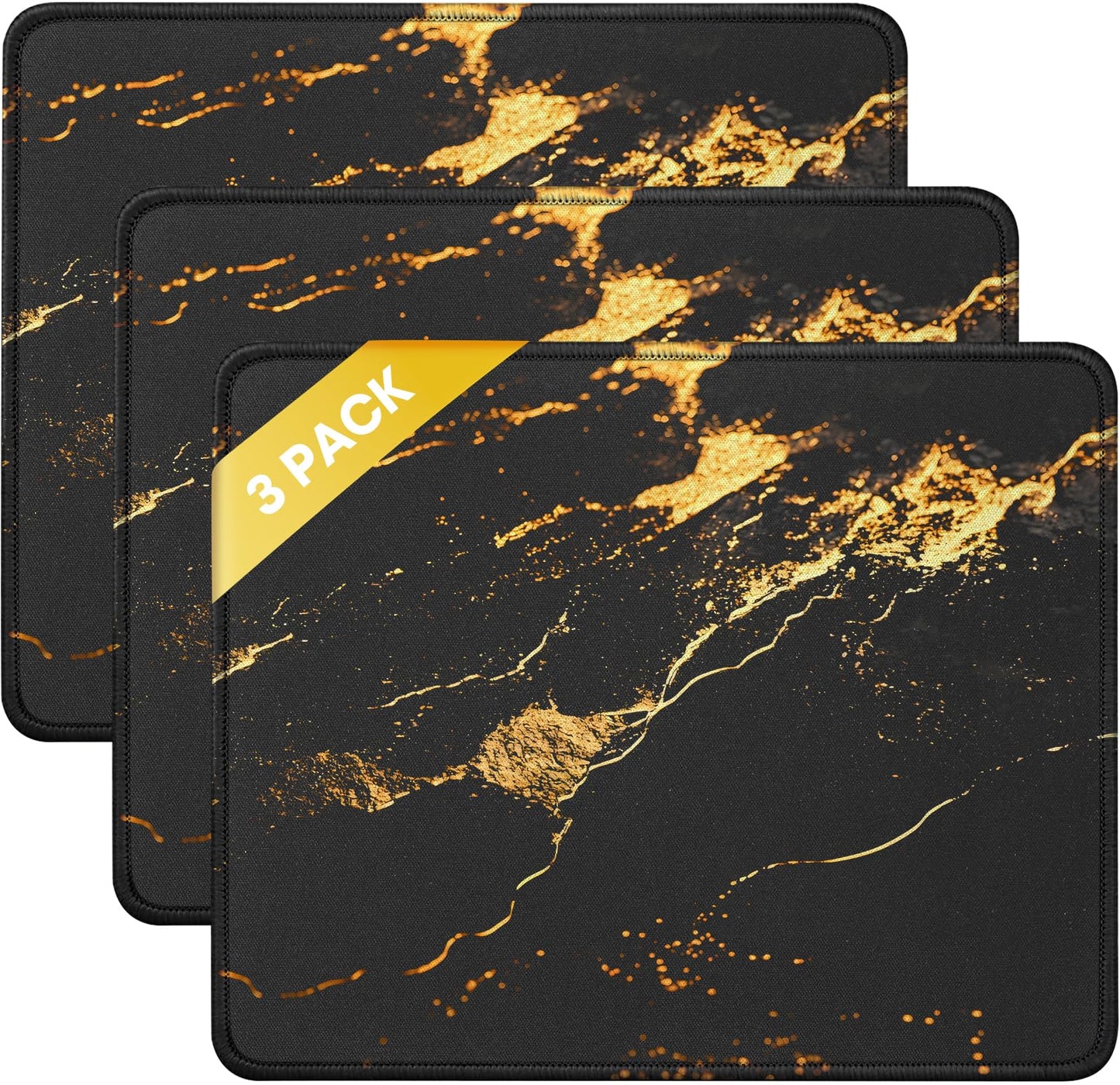 JIKIOU 3 Pack Mouse Pad with Stitched Edge, Perfect Size 10.2x8.3in Black | Anti-Fray, Comfortable Smooth Lycra Surface, Non-Slip Rubber Base, Machine Washable Fade-resistant, Compatible with All Mice