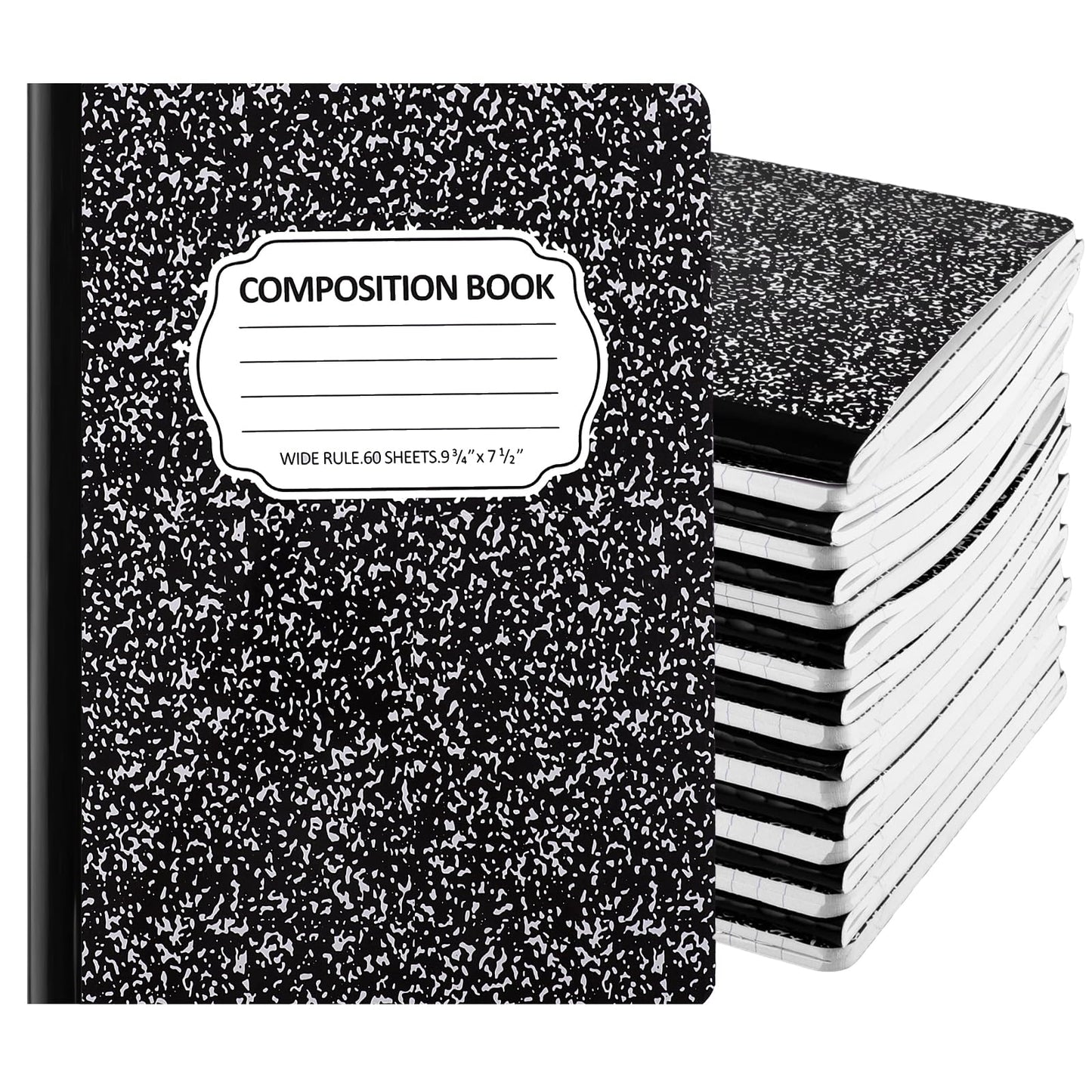 BESARME 24 Pcs Composition Notebook Bulk for School, Wide Ruled Notebooks | 9-3/4 x 7-1/2", 60 sheets/120 pages, Colorful Marble Notebooks for School Class Notes Homework Office