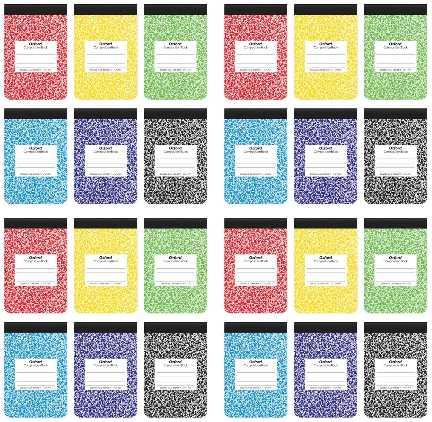 Oxford Jr. Composition Notebooks, Notebooks for School, School Supplies, Half Size, Kids Journal, 7-1/2 x 4-7/8 Inches, College Ruled Paper, 80 Sheets, Primary Marble Covers, 6 Pack (63774)