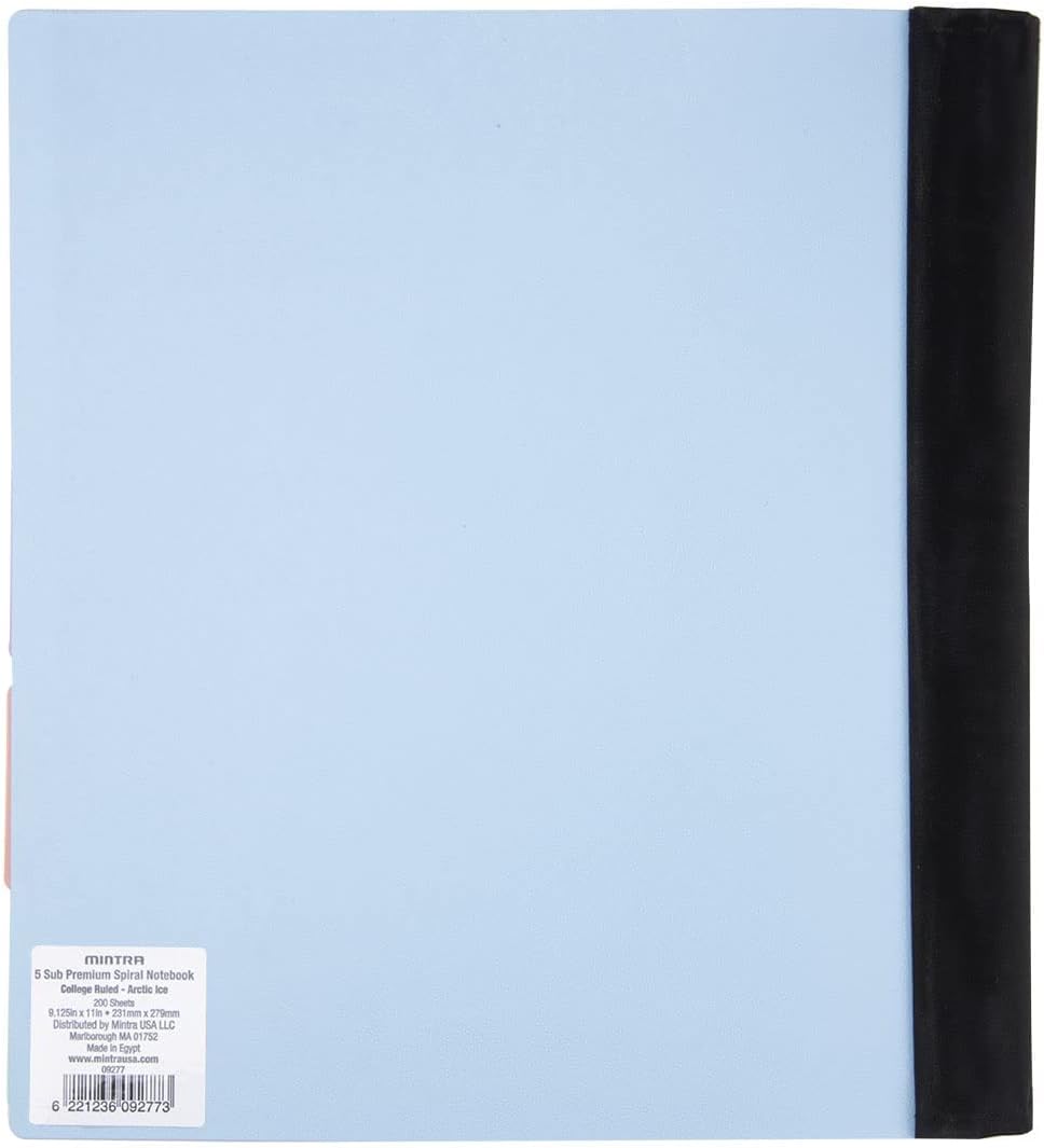 Mintra Office Durable PREMIUM Spiral Notebook (Arctic Ice, 5 Subject (8.5in x 11in))