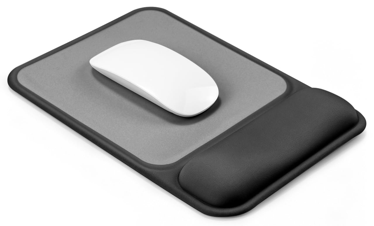 JIKIOU Ergonomic Mouse Pad with Gel Wrist Rest, 10 x 7.25 in, Black | 40% Larger Rectangular Design-No More Hitting Edges Mid-glide, Savior of Pain Relief, Smooth Lycra Surface, Non-Slip PU Base
