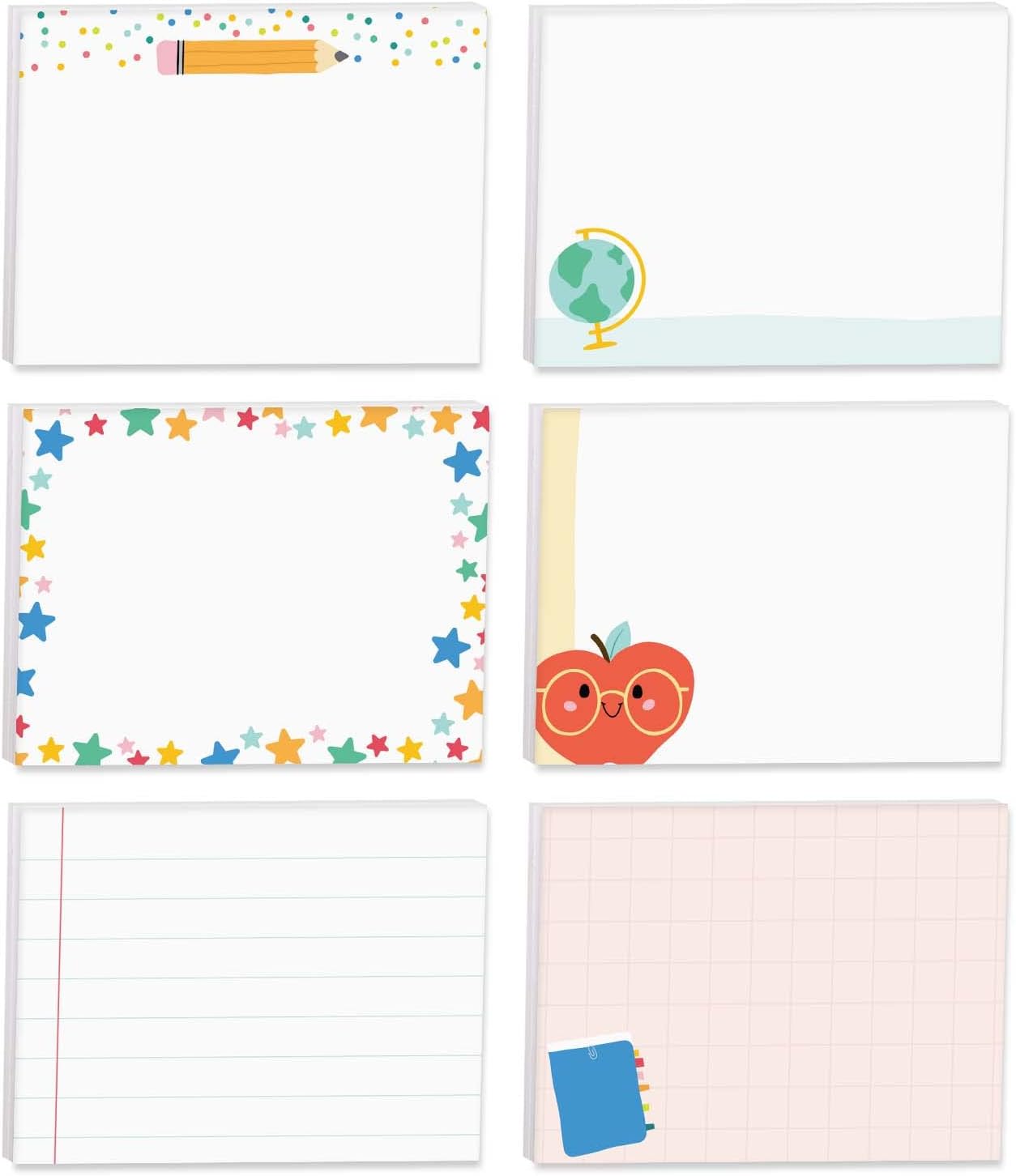 Cute Teacher Icons Sticky Note Pads / 4" x 3" Repositionable Classroom Sticky Notes / 50 Sheets Per Pad/Set of 6 Designs/Made in USA