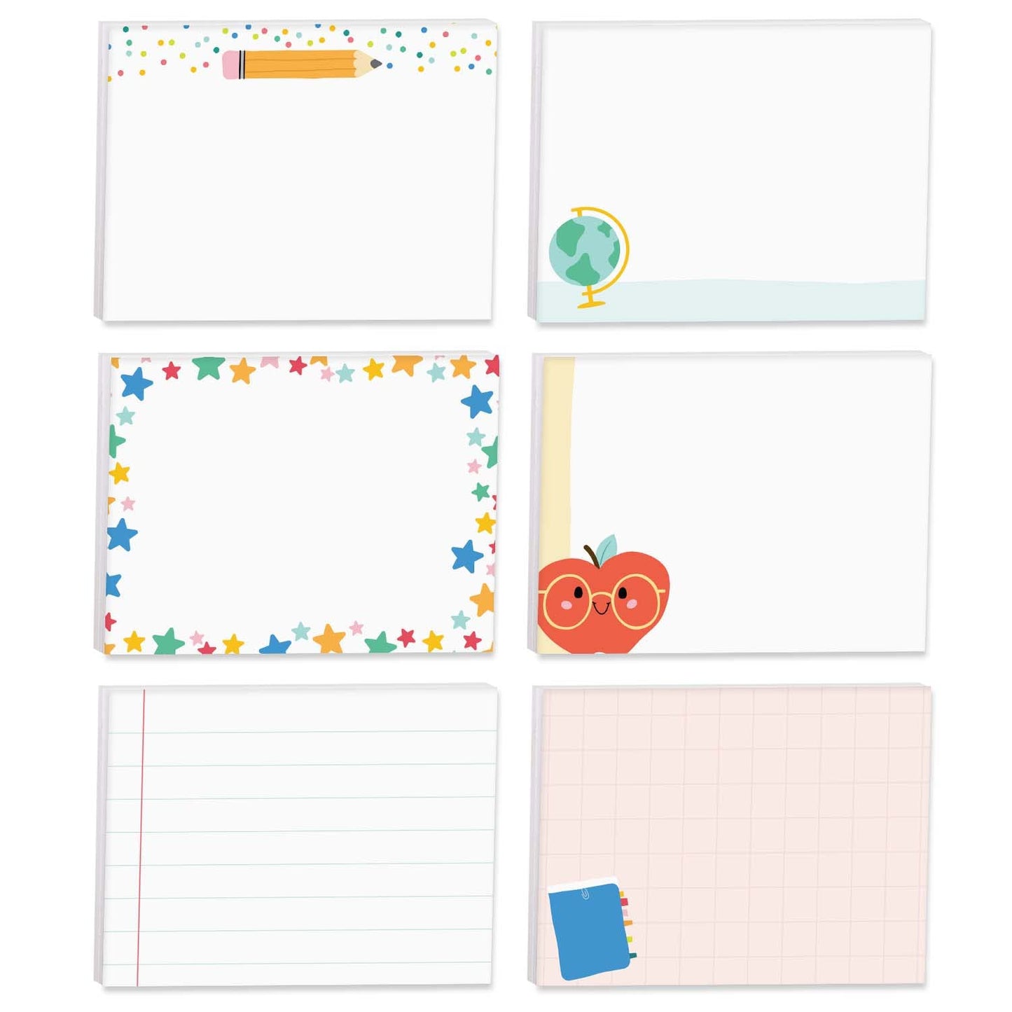 Cute Teacher Icons Sticky Note Pads / 4" x 3" Repositionable Classroom Sticky Notes / 50 Sheets Per Pad/Set of 6 Designs/Made in USA