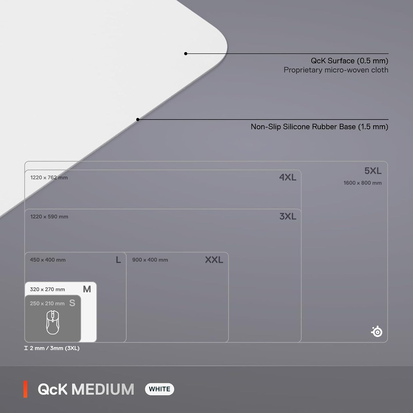 SteelSeries QcK Cloth Gaming Mouse Pad - Exclusive Micro-Woven Surface - Optimized for Gaming Sensors - Maximum Control - Size M - White
