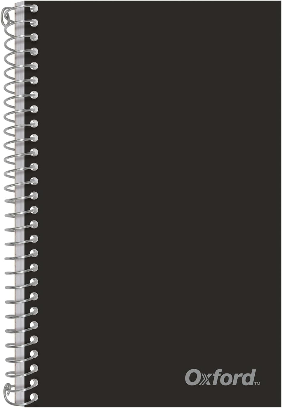 Oxford Poly Spiral Notebook, 2-Subject for School, College Ruled Paper, 100 Sheets, 6 x 9.5 Inches, 2 Double Pocket Dividers, Black Cover (1002544)