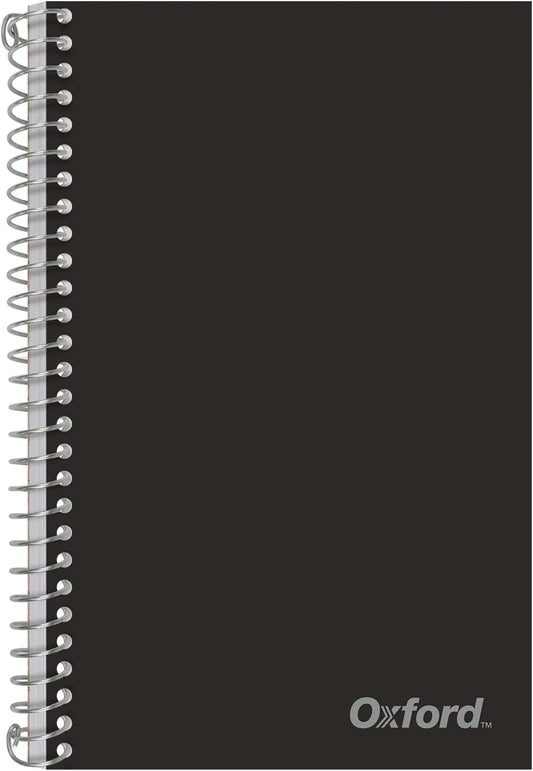 Oxford Poly Spiral Notebook, 2-Subject for School, College Ruled Paper, 100 Sheets, 6 x 9.5 Inches, 2 Double Pocket Dividers, Black Cover (1002544)