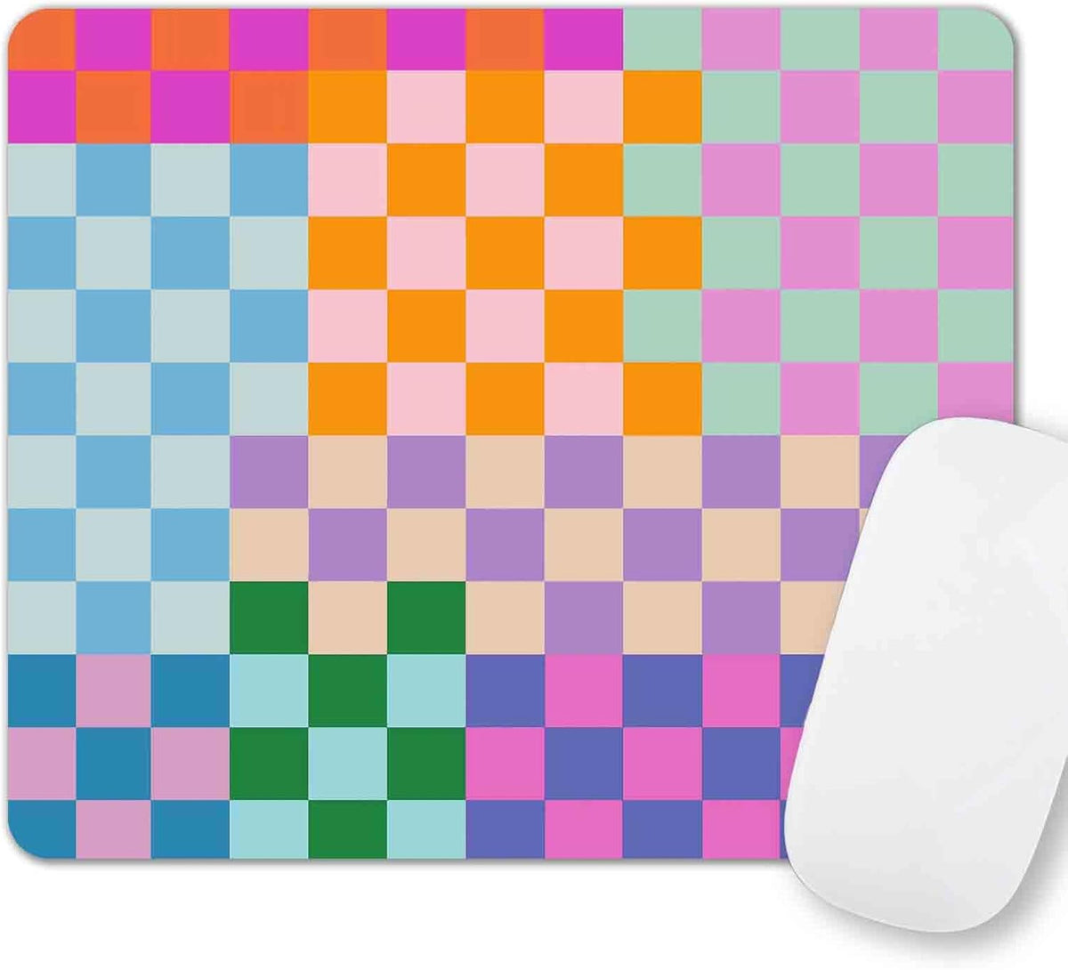 Cute Colorful Checkered Mouse Pad, Retro Purple Pink Blue Green Mousepad, Square Aesthetic Mice Pad Perfect Design for Gaming, Computer,Laptop, Office Work, Non-Slip Rubber Mouse Mat, 9.5x7.9 inch