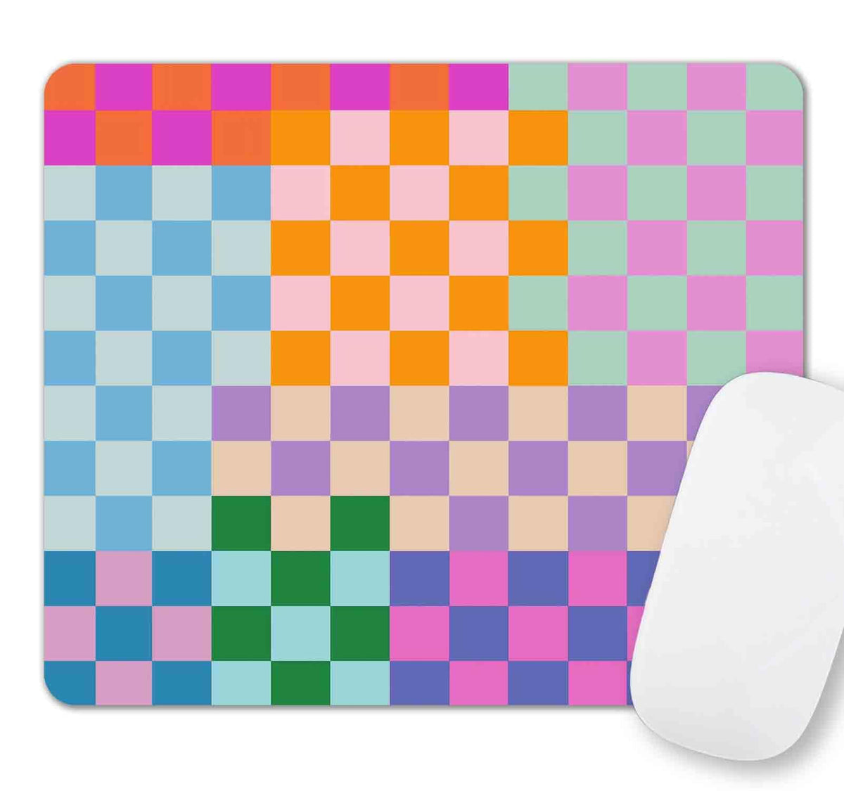 Cute Colorful Checkered Mouse Pad, Retro Purple Pink Blue Green Mousepad, Square Aesthetic Mice Pad Perfect Design for Gaming, Computer,Laptop, Office Work, Non-Slip Rubber Mouse Mat, 9.5x7.9 inch