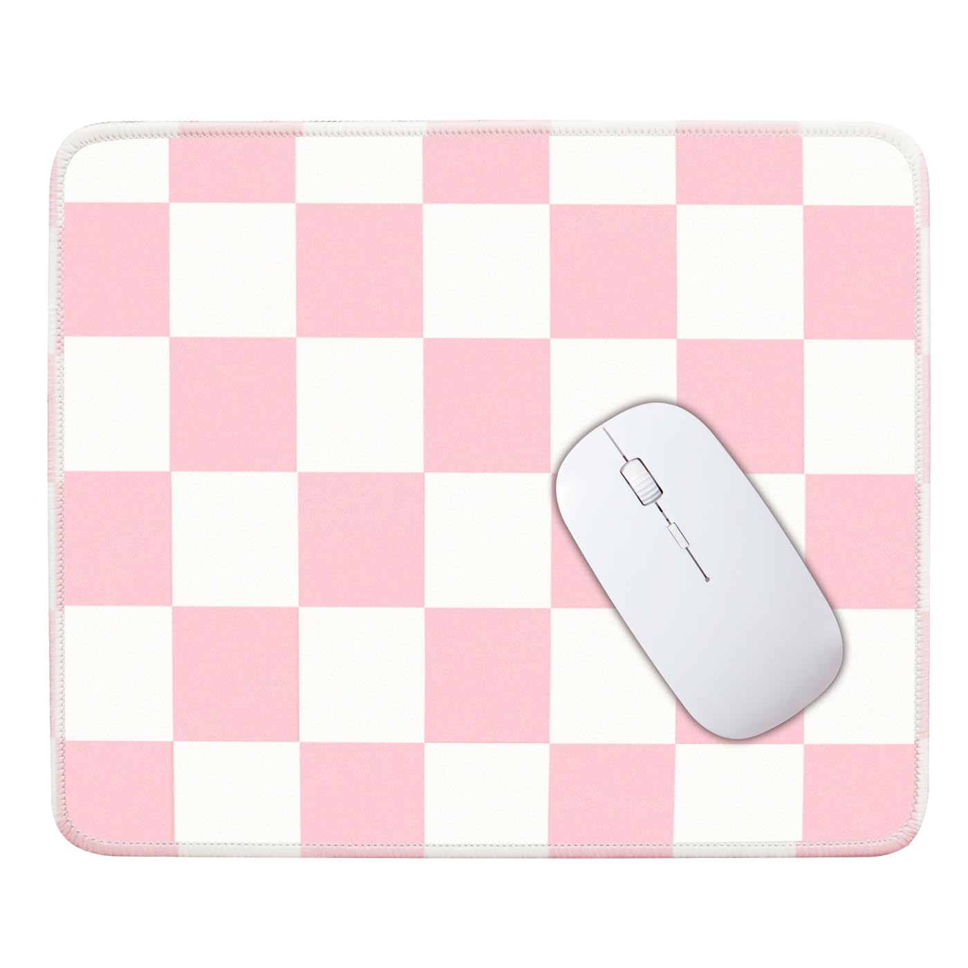 Mouse Pad for Desk with Stitched Edge, Premium Cute Washable Mouse Pads. Computer Mousepad with Non-Slip Rubber Base, Mousepads for Laptop, 9.25x7.75x0.12 inch (Pink Stripes)