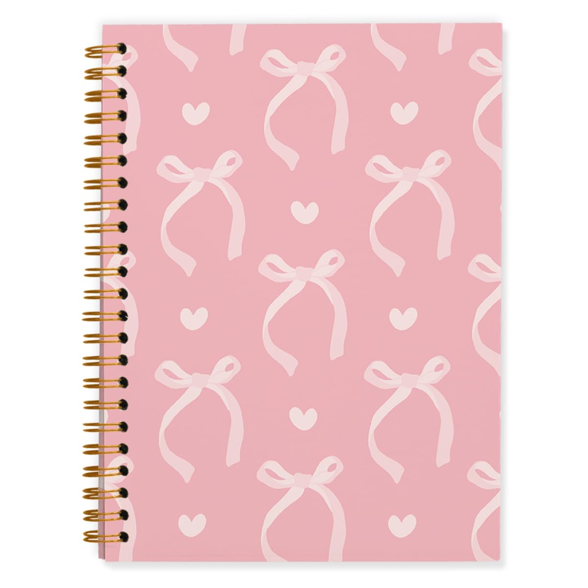 QUICQOD Cute Pink Bow Spiral Notebook Journal for Teen Girls, 5.5x8.3 Inch | Coquette Pink School Supplies for Girls, Preppy Hardcover Journal for Women, Lined Notebook for Note Taking Daily Writing
