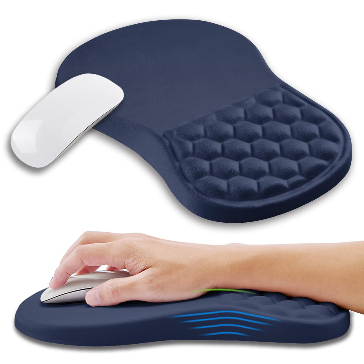 Ergonomic Mouse Pad Wrist Support with Memory Foam Massage Bulge, Carpal Tunnel Pain Relief Mousepad Wrist Rest for Mouse(12x8 inch, Black)