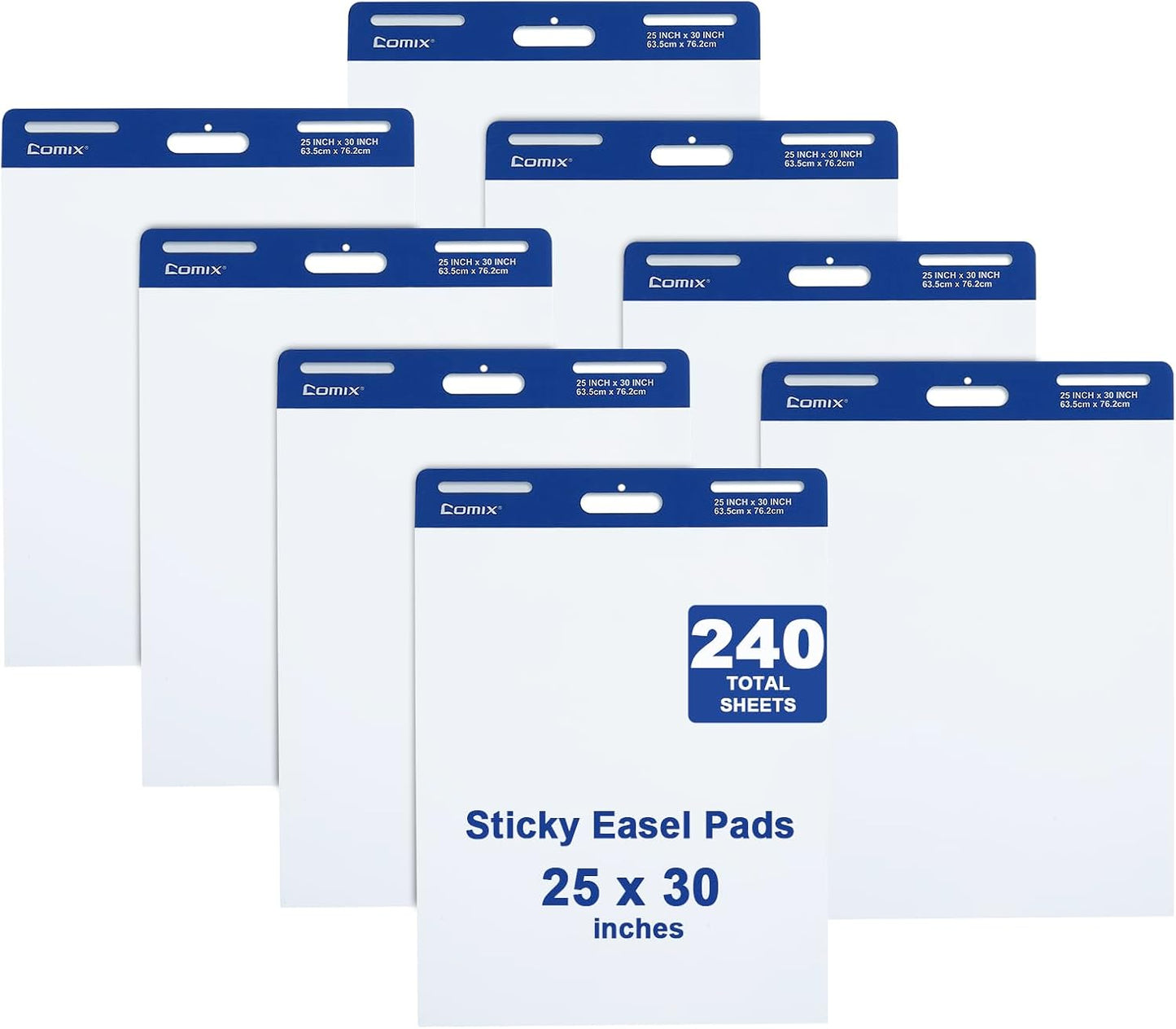 Comix Sticky Easel Pad, 25 x 30 Inch Flip Chart, 30 Sheets/Pad, 8 Pads | Super Sticky self stick easel chart paper bulk, premium teacher supplies for classroom, school and office meetings