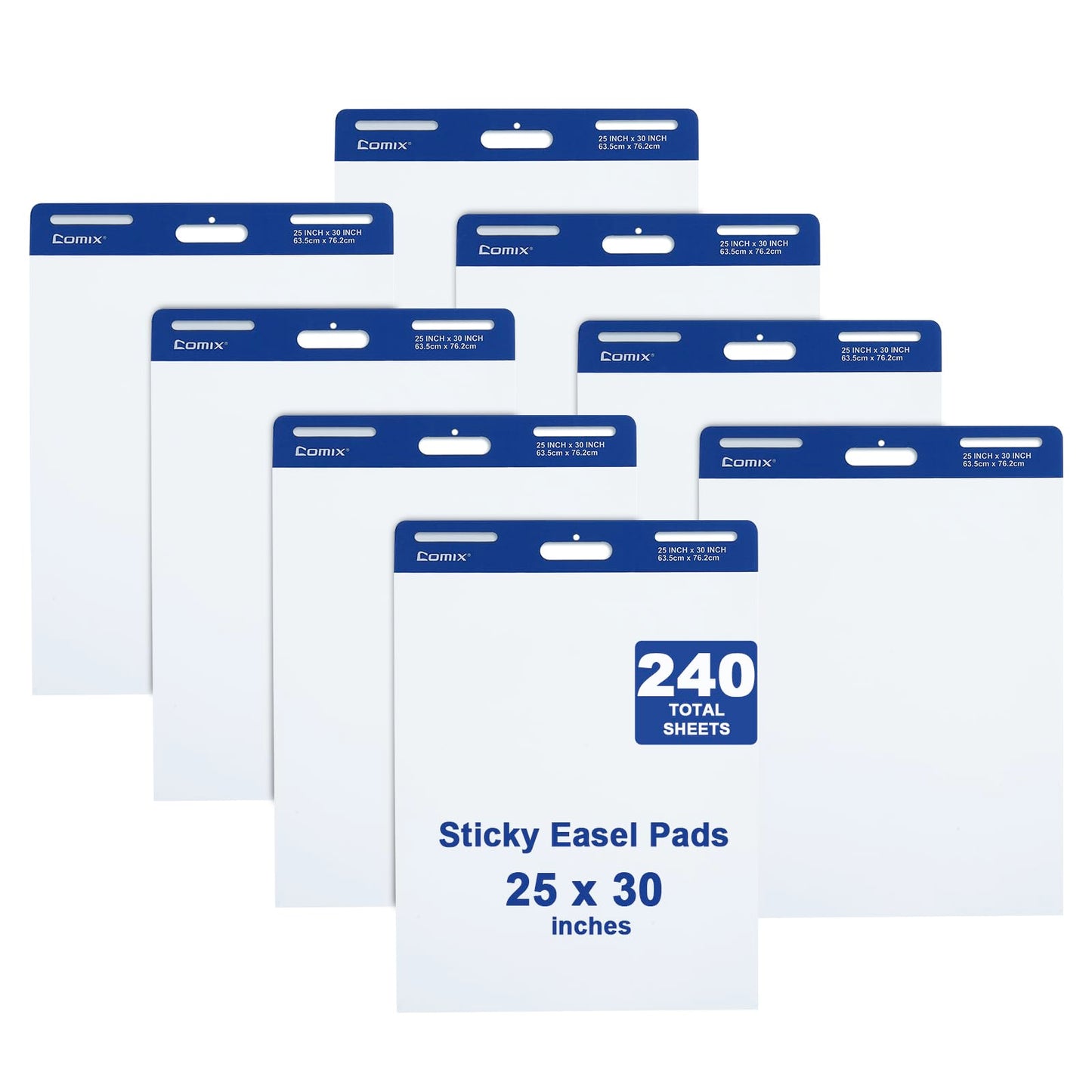 Comix Sticky Easel Pad, 25 x 30 Inch Flip Chart, 30 Sheets/Pad, 8 Pads | Super Sticky self stick easel chart paper bulk, premium teacher supplies for classroom, school and office meetings