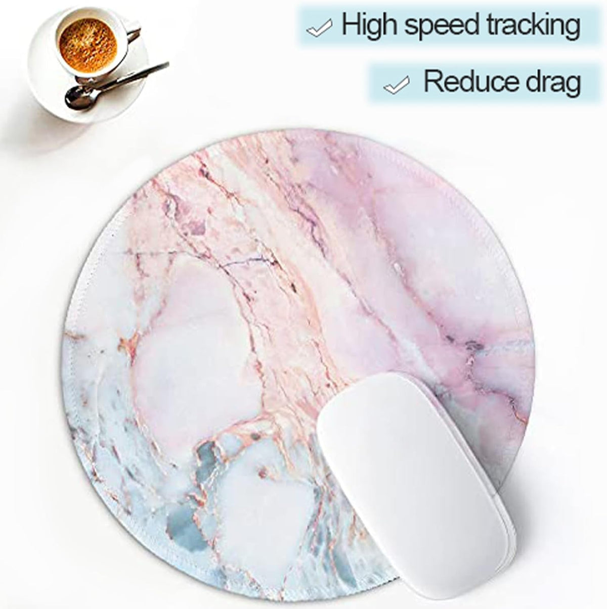 ITNRSIIET Marble Round Mouse Pad Pink Marble Customized Premium-Textured Washable Desktop Protection Mouse Mat with Non-Slip Rubber Base 7.87×7.87×0.12 inches, Pink Marble
