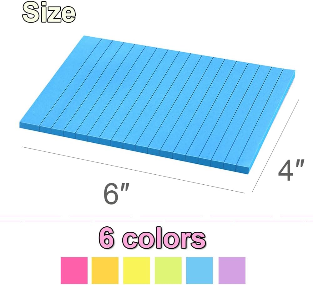 (12 Pack) Lined Sticky Notes 4x6 in,Bright Large Notepads with Lines | Ruled Stickies Super Sticking Power,Office School Memo Note Pads,Post on Windows Doors,Recyclable,Easy to Write on