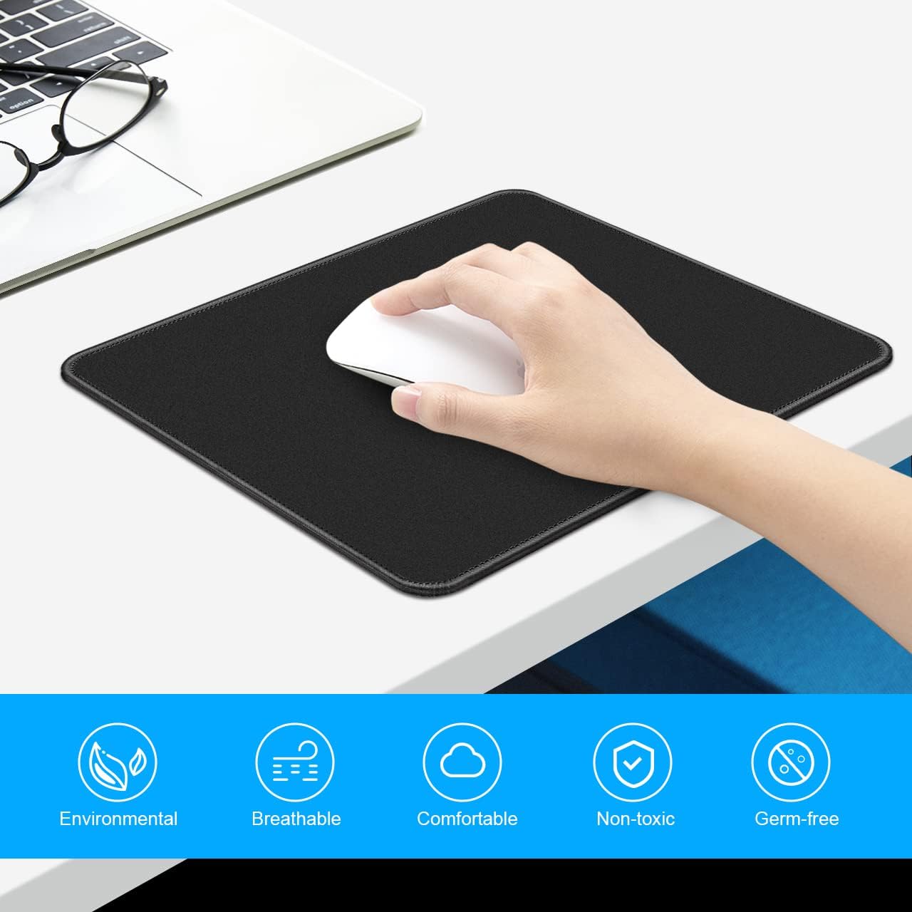3 Pack Standard Mouse Pad with Stitched Edges, 10.3 x 8.3 in Black | Anti-Fray Stitched Edges,Smooth Lycra Surface,Non-Slip Rubber Base,Machine Washable and Fade-resistant,Suitable for All Mouse