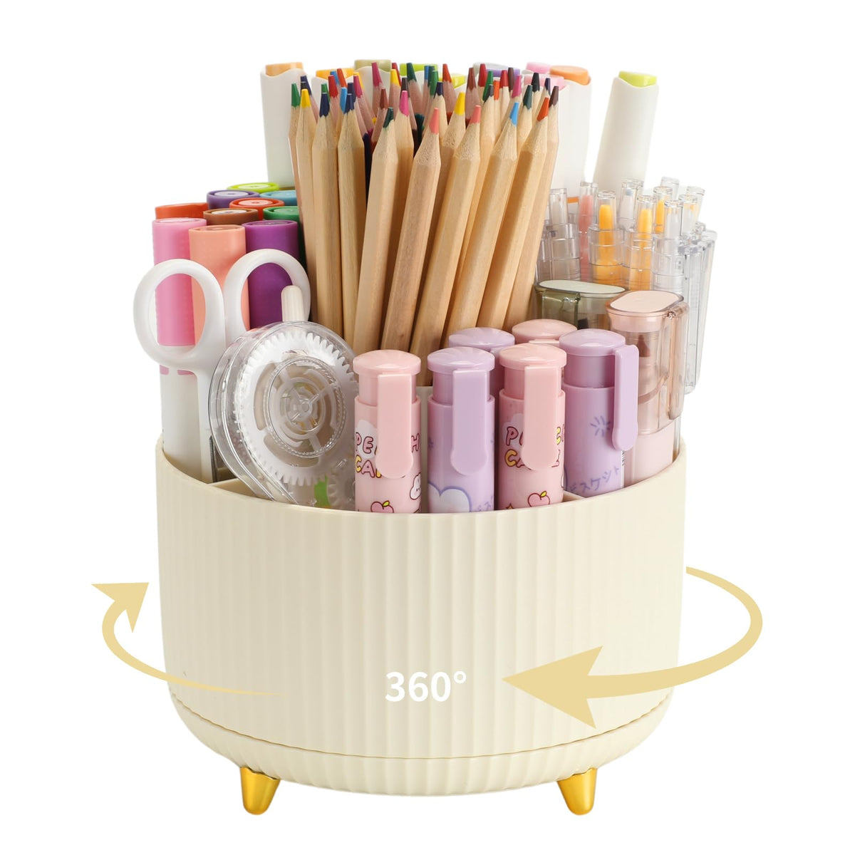 Camelmother 360°Rotating Pen&Pencil Holder For Desk With 5Slots Cute Office | Spacious Beautiful & Durable For Teachers Students Workers Easy Storage for Pens Stationery