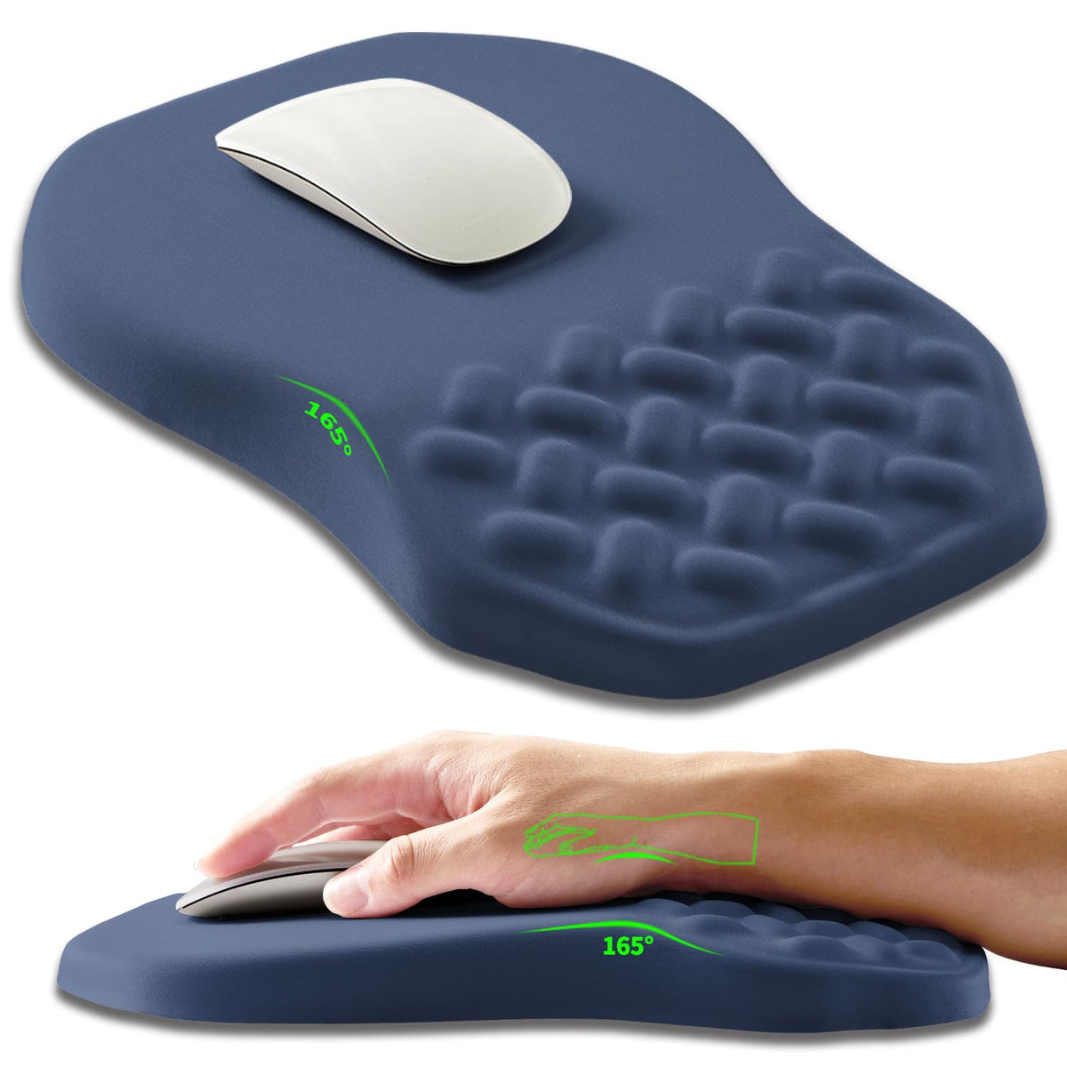 Ergonomic Slope Mouse Pad Wrist Support, Wrist Rest Mousepad for Carpal Tunnel Pain Relief with Massage Bulge and Slow Rebound Memory Foam (12x8 inch, Black)