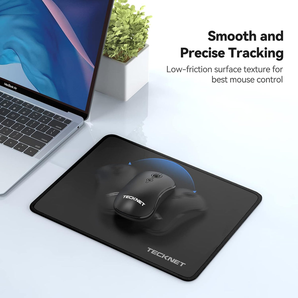 TECKNET Mouse Pad with Durable Anti-fray Stitching, Black Small Mousepad | Anti-slip Rubber Base, Ultra-smooth Surface, Waterproof Material, Gaming Mouse Mat for Laptop for Laser and Optical Mice