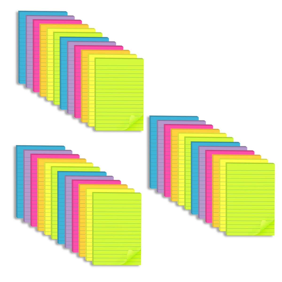 (12 Pack) Lined Sticky Notes 4x6 in,Bright Large Notepads with Lines | Ruled Stickies Super Sticking Power,Office School Memo Note Pads,Post on Windows Doors,Recyclable,Easy to Write on