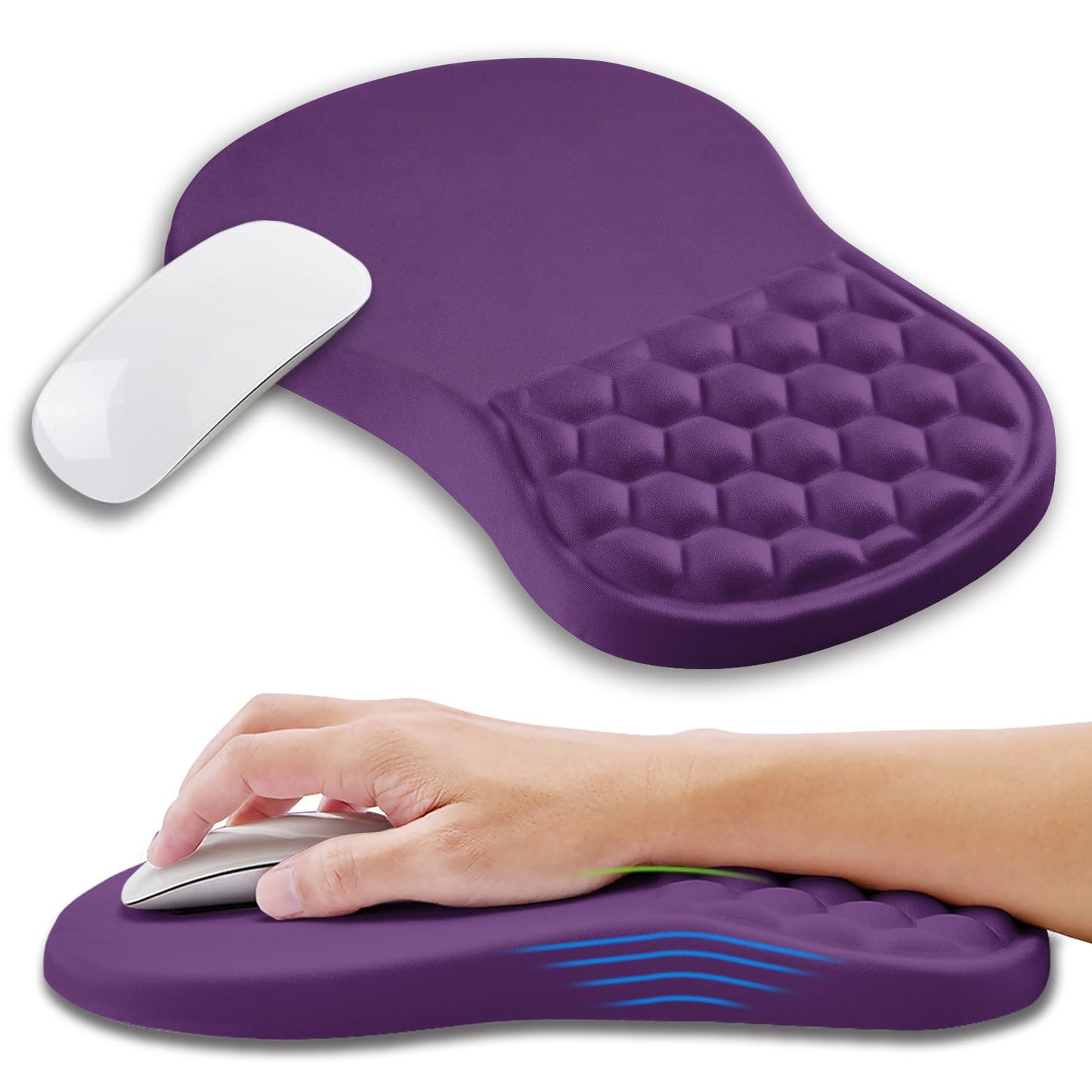 Ergonomic Mouse Pad Wrist Support with Memory Foam Massage Bulge, Carpal Tunnel Pain Relief Mousepad Wrist Rest for Mouse(12x8 inch, Black)