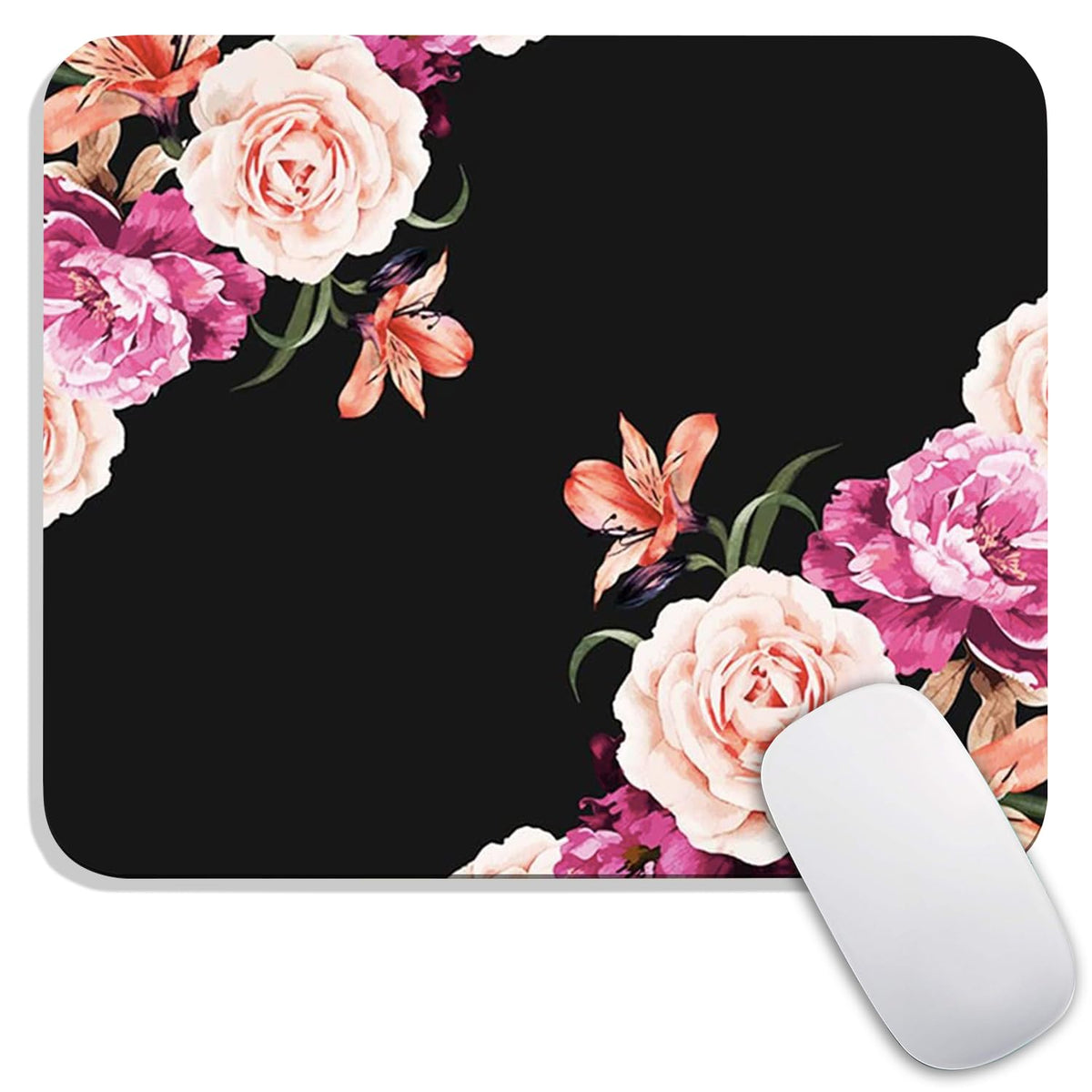 Square Mouse Pad Beautiful Flowers Plants, Personalized Premium-Textured Custom Mouse Mat Design, Washable Mousepad Cloth, Non-Slip Rubber Base Computer Mouse Pads for Wireless Mouse