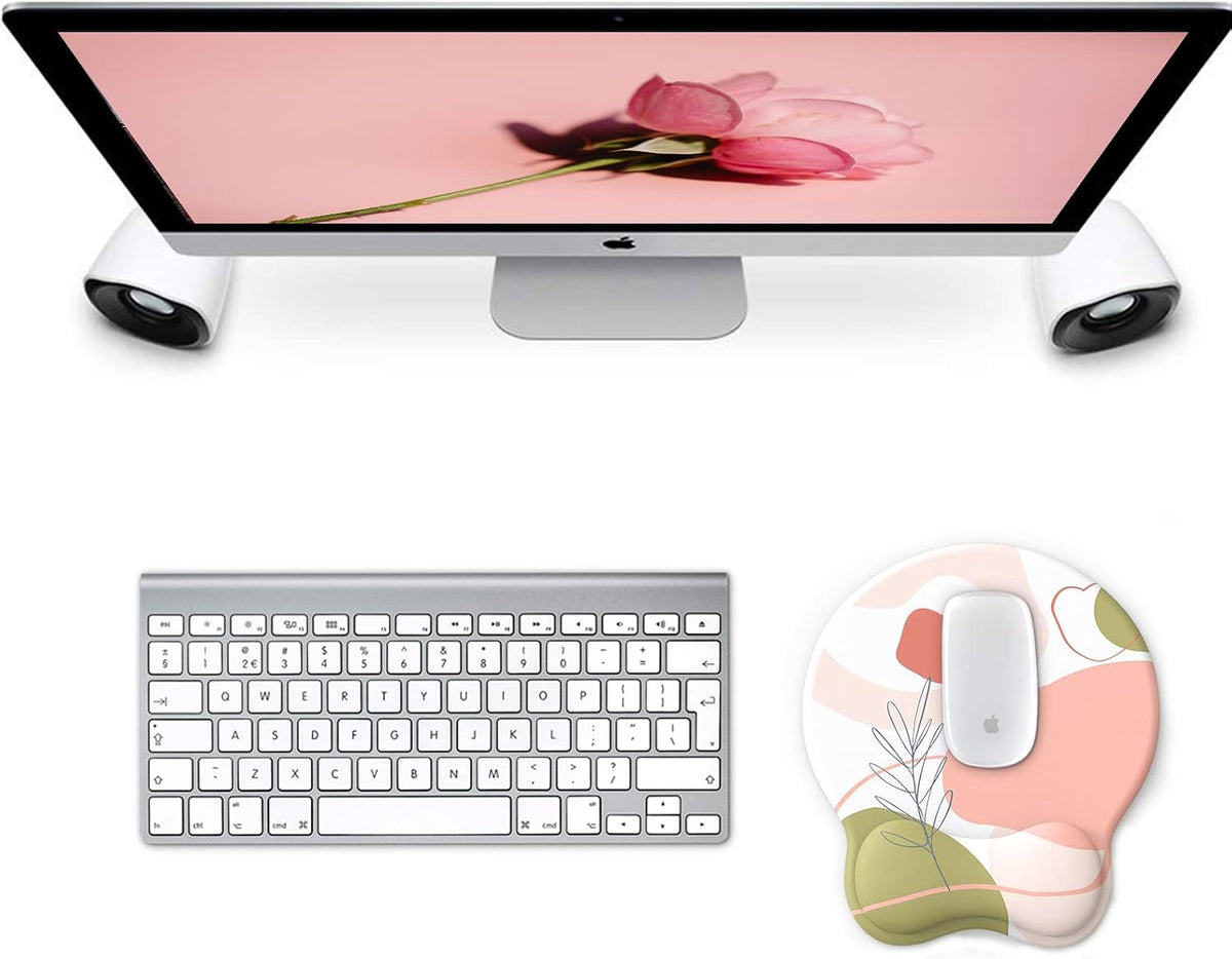Mouse Pad with Wrist Rest, Comfortable Computer Mousepad with Gel Wrist Support Smooth Surface and Non-Slip PU Base for Pain Relief, Laptop, Office & Home (Rose)