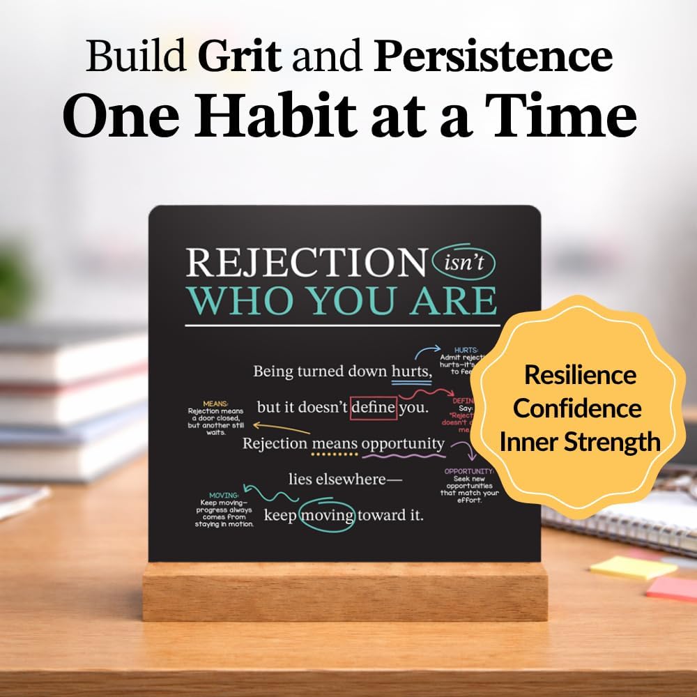 Grit Mindset Cards – 52 Daily Habits for Persistence, Resilience & Confidence – Motivational Mindset Cards for Kids, Teens & Adults – Includes Wooden Display Stand – Gift for Teachers & Coaches