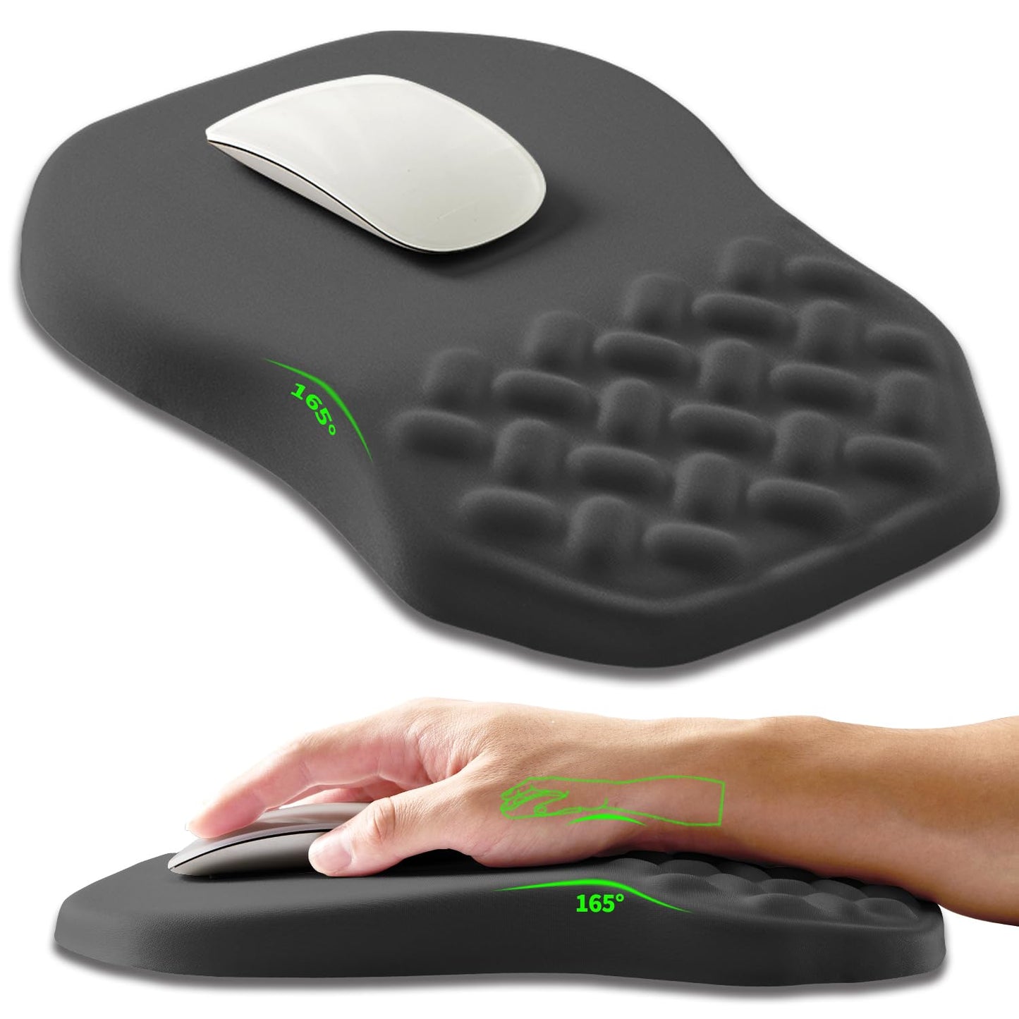 Ergonomic Slope Mouse Pad Wrist Support, Wrist Rest Mousepad for Carpal Tunnel Pain Relief with Massage Bulge and Slow Rebound Memory Foam (12x8 inch, Black)