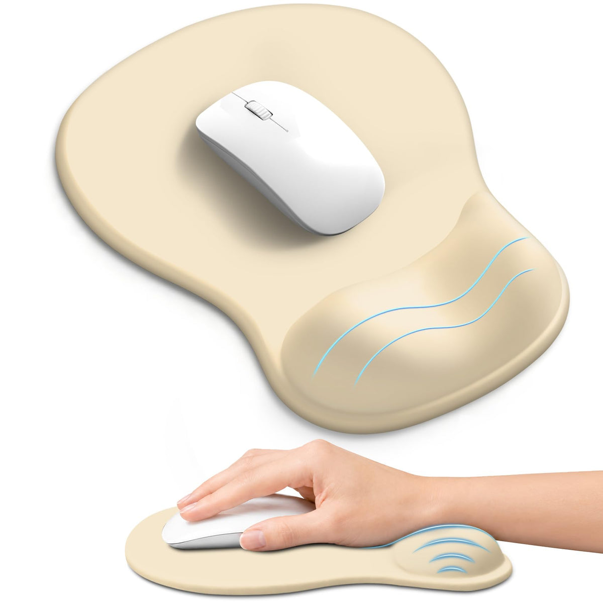 Ergonomic Mouse Pad with Wrist Rest, Gel Wrist Support, Black | 10.2 x 7.6 in Mouse Pad with Smooth Fabric Surface and Non-Slip Rubber Base for Office, Home, Study, and Gaming