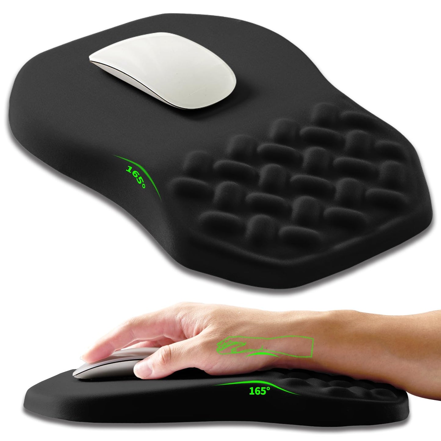 Ergonomic Slope Mouse Pad Wrist Support, Wrist Rest Mousepad for Carpal Tunnel Pain Relief with Massage Bulge and Slow Rebound Memory Foam (12x8 inch, Black)