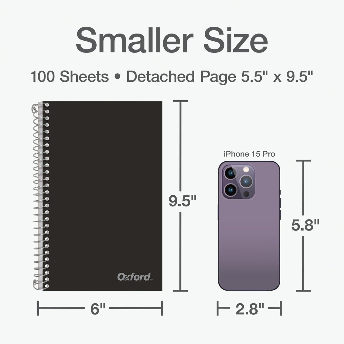 Oxford Poly Spiral Notebook, 2-Subject for School, College Ruled Paper, 100 Sheets, 6 x 9.5 Inches, 2 Double Pocket Dividers, Black Cover (1002544)