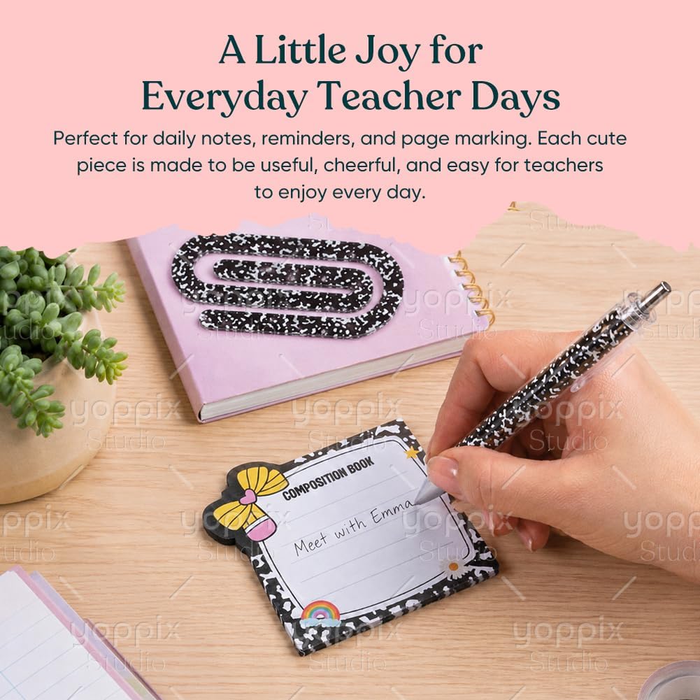 YOPPIX 36Pcs Teacher Gifts – with Pens Notes Paperclips for Back to School | Teacher Appreciation Gifts, 12Sticky Notes, 12Ballpoint Pen, 12Jumbo Paperclips, Classroom or Office, Back to School Supplies