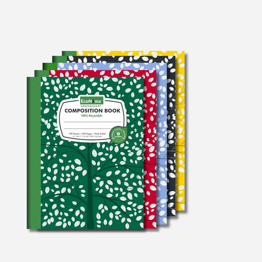 Composition Notebooks Pack of 5 Wide Ruled 200 Pages (100 Sheets) 9.75"x7.5" Back to School 2026 Carbon Neutral Recyclable Paper Eco-Friendly School & Office Supplies For Students and Professionals Assorted Color