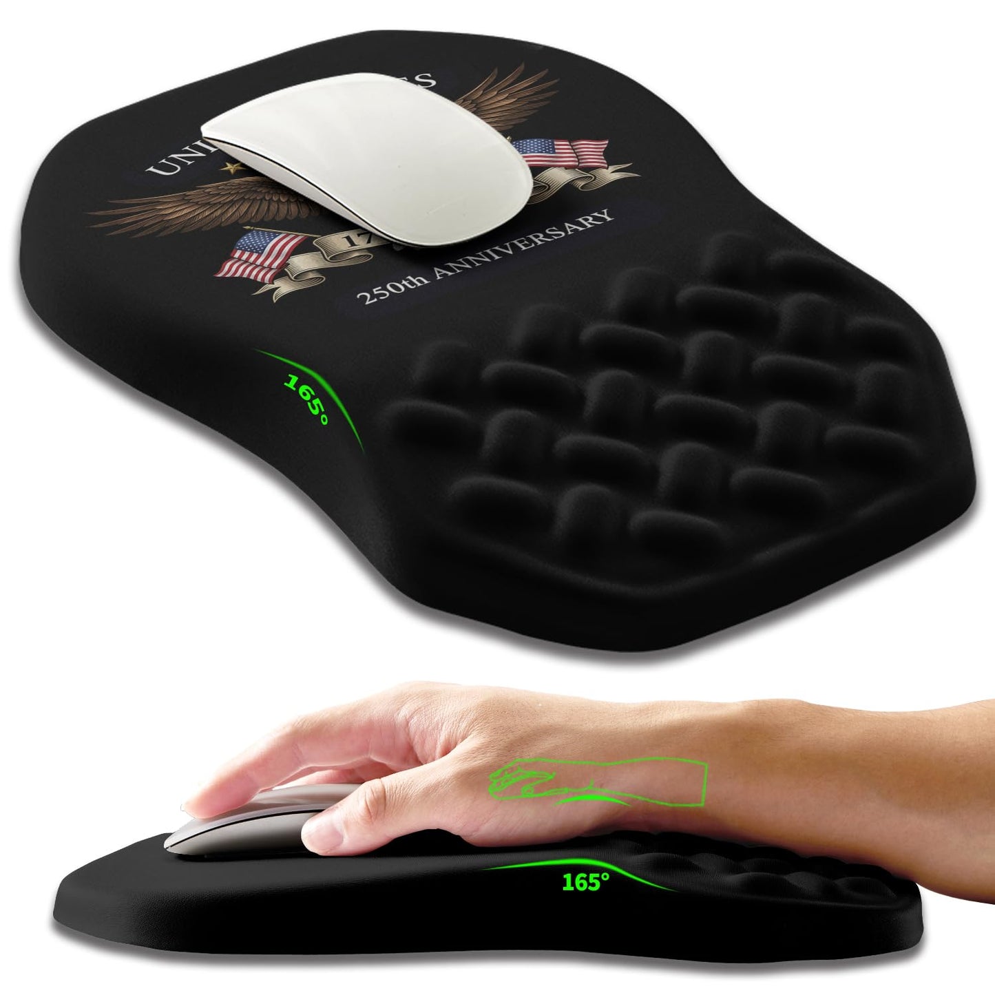 Ergonomic Slope Mouse Pad Wrist Support, Wrist Rest Mousepad for Carpal Tunnel Pain Relief with Massage Bulge and Slow Rebound Memory Foam (12x8 inch, Black)