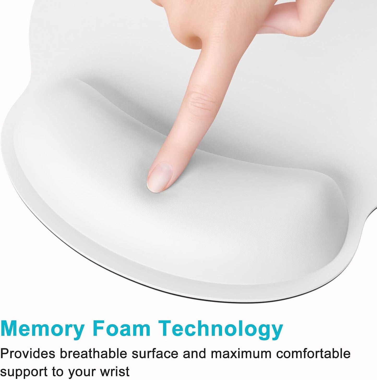 Dapesuom Ergonomic Mouse Pad with Wrist Support, Comfortable Memory Foam Wrist Rest for Easy Typing Pain Relief, Cute Computer Gaming Desktop Mouse Mat with Non-Slip Base for Laptop, Office, White